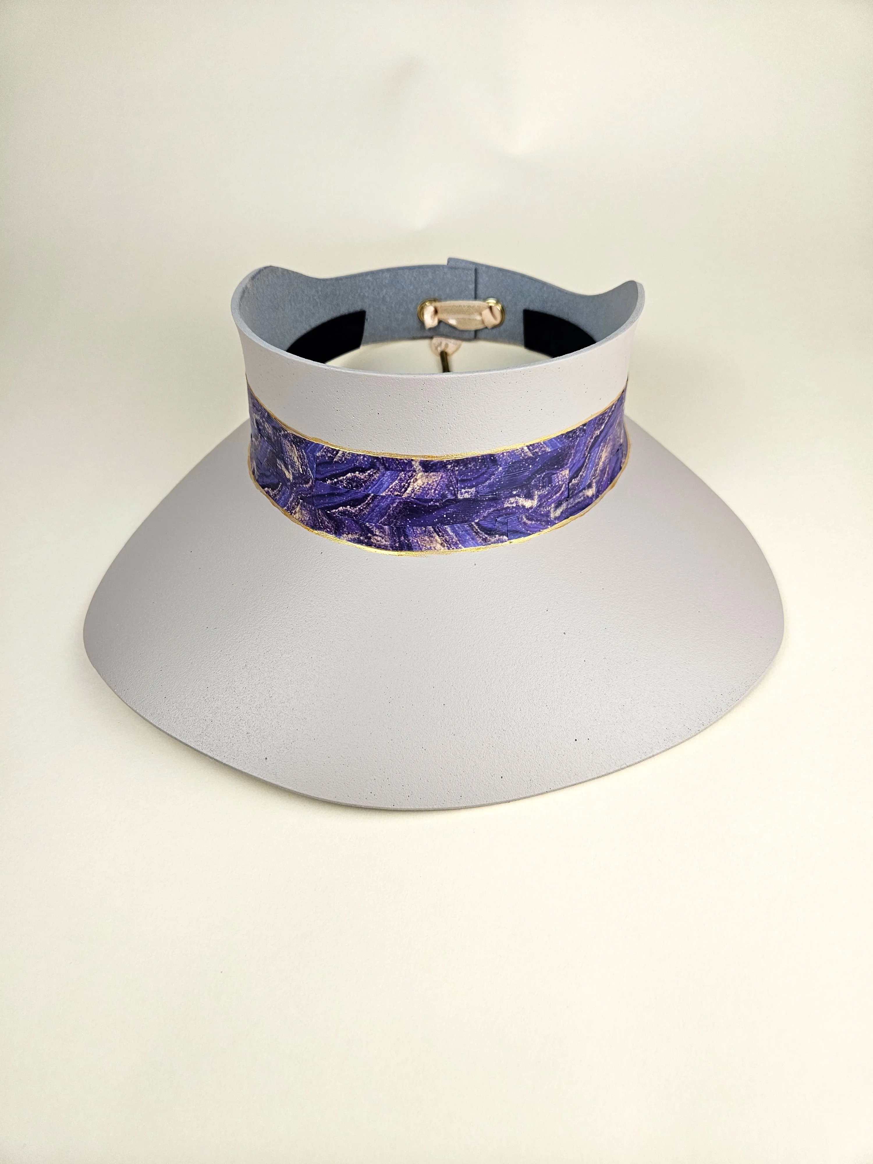 Peach Gray "LadyEVA" Visor Hat with Purple Marbled Band