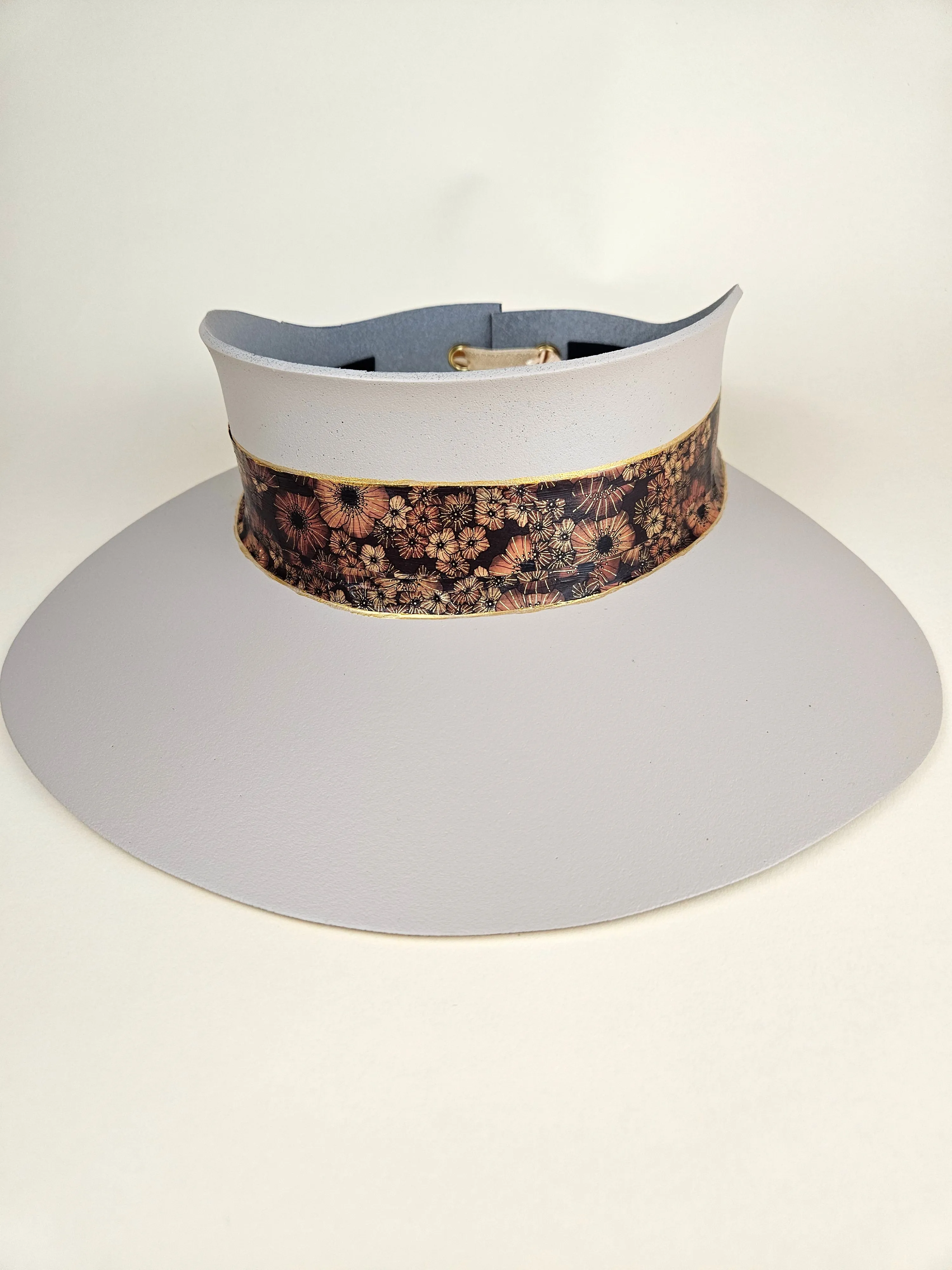 Peach Gray "LadyEVA" Visor Hat with Rust Brown Floral Band