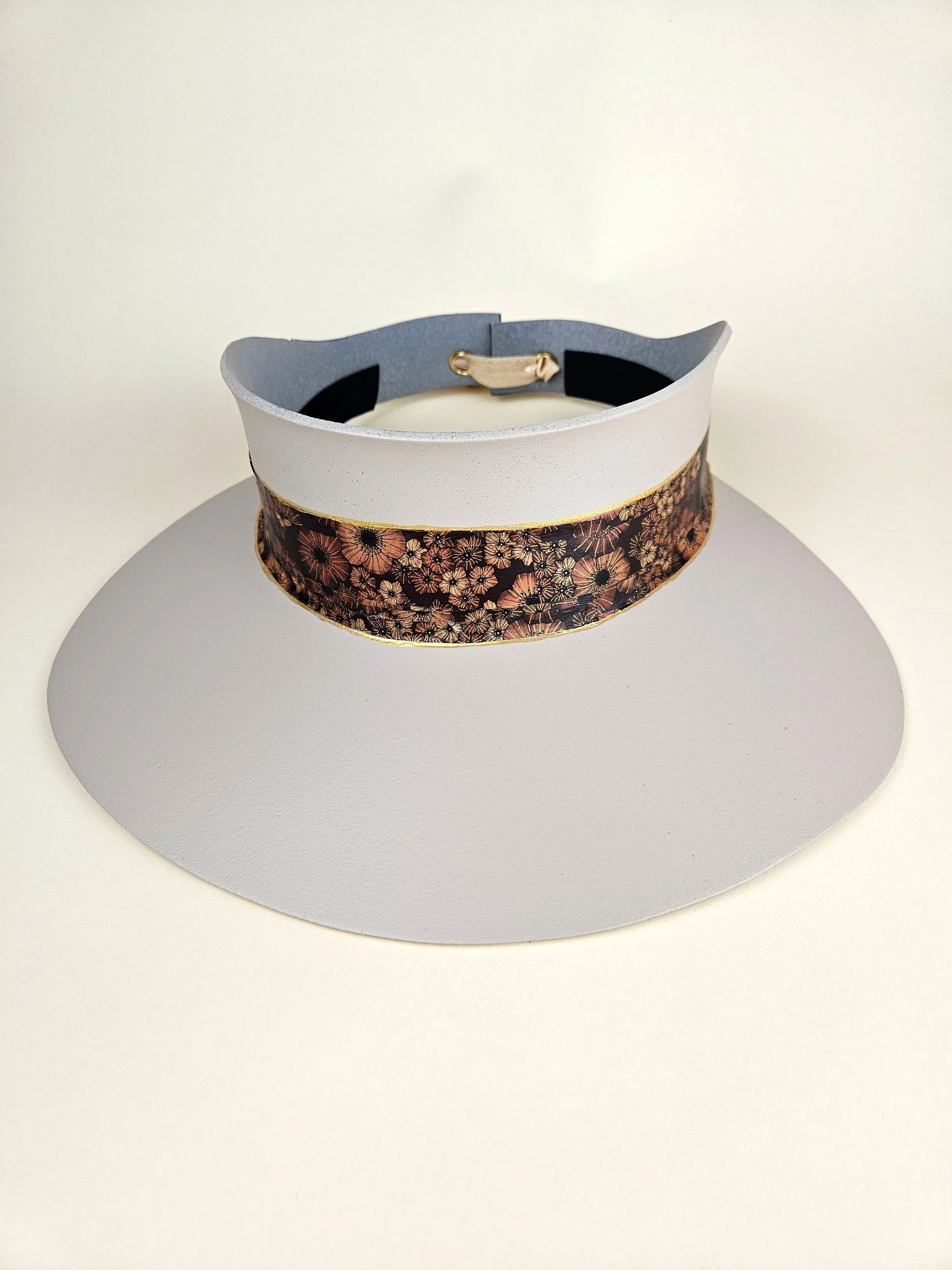 Peach Gray "LadyEVA" Visor Hat with Rust Brown Floral Band