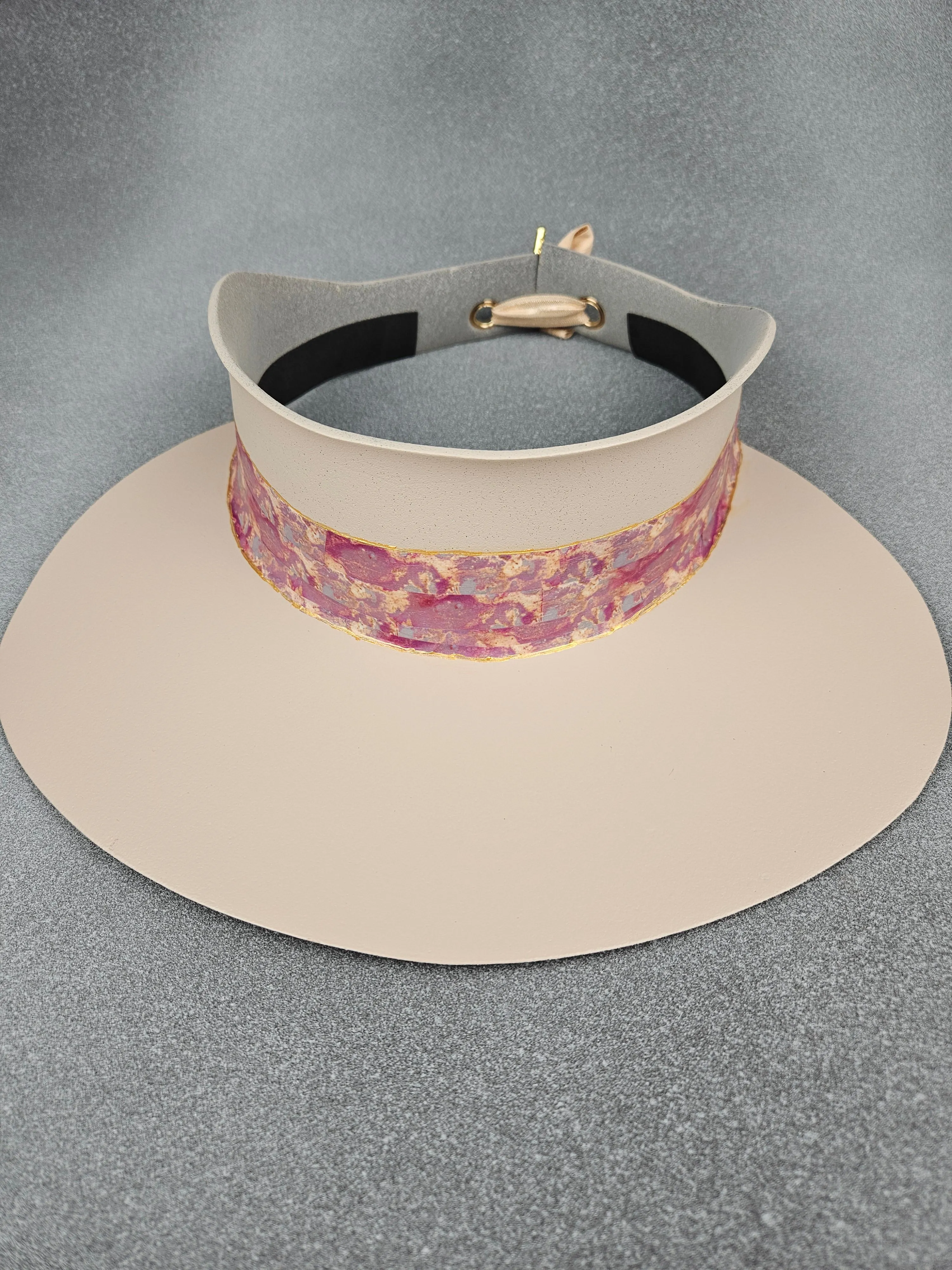 Peachy Beige "LadyEVA" Visor Hat with Magenta Pink Marbled Band