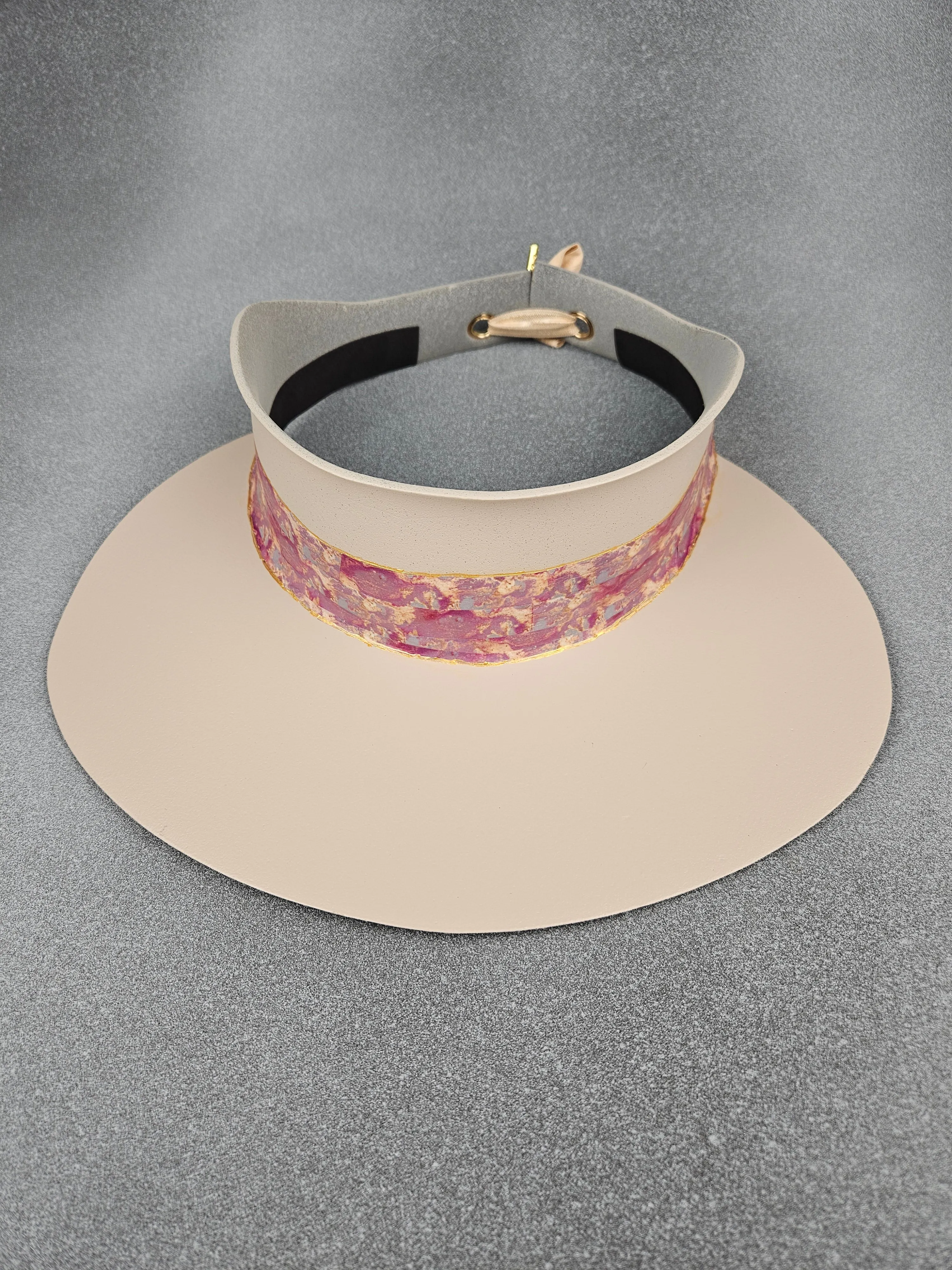 Peachy Beige "LadyEVA" Visor Hat with Magenta Pink Marbled Band