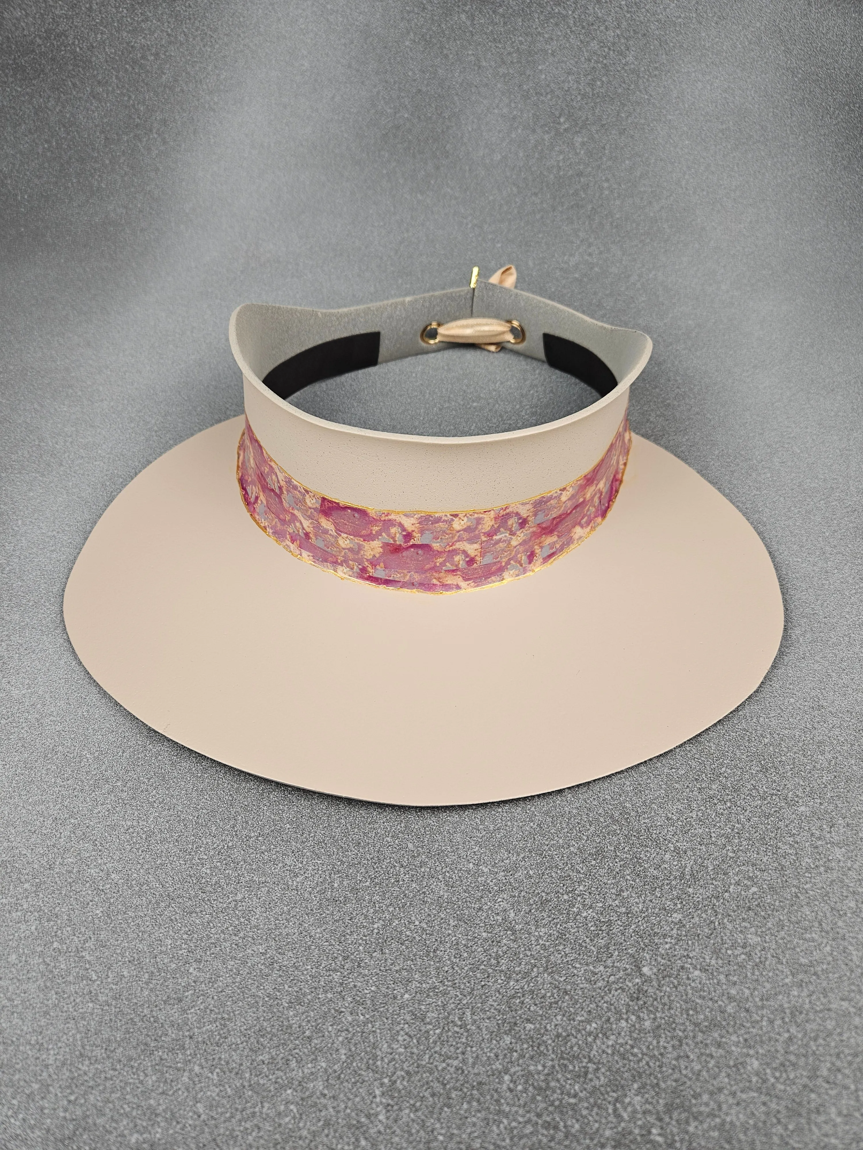 Peachy Beige "LadyEVA" Visor Hat with Magenta Pink Marbled Band