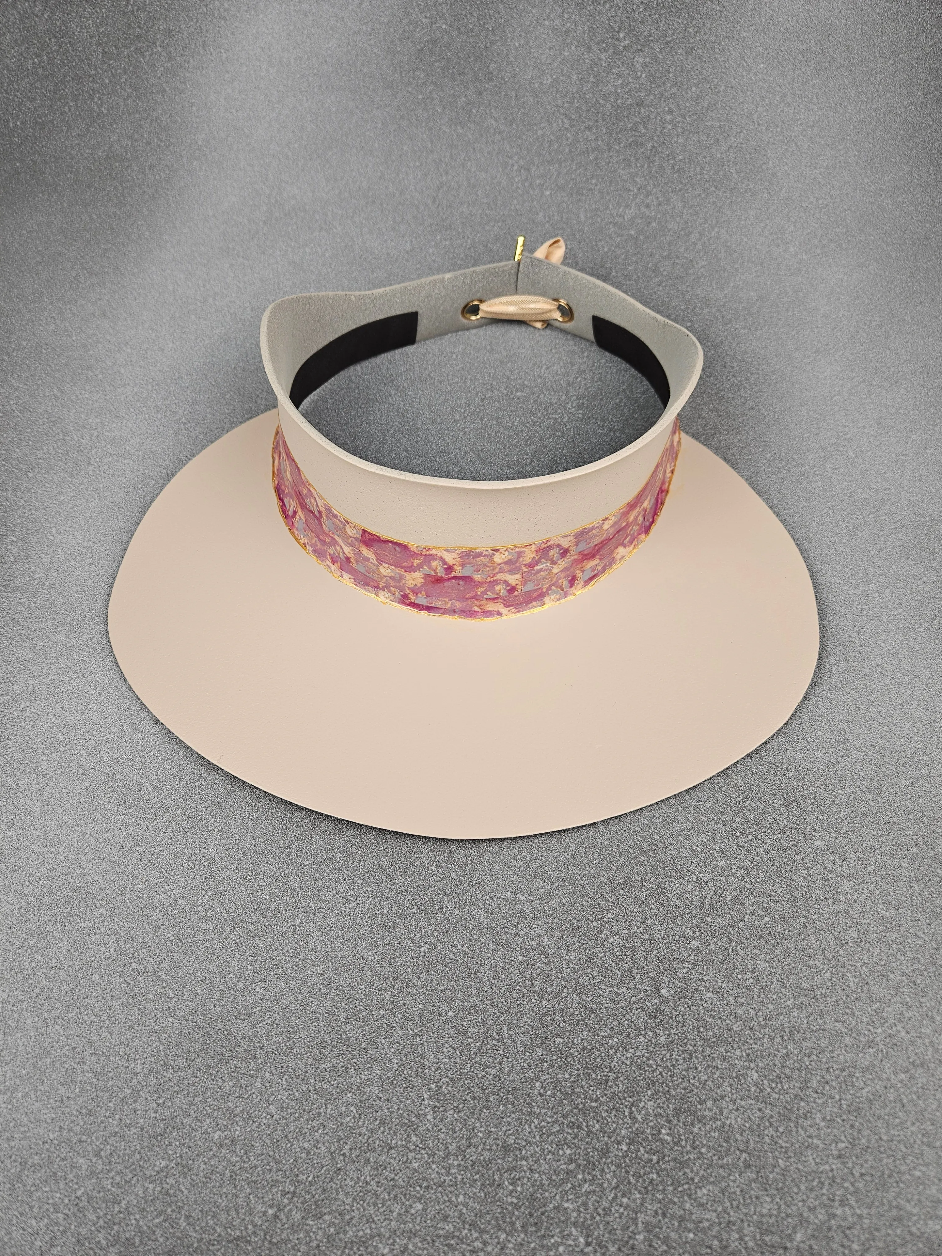 Peachy Beige "LadyEVA" Visor Hat with Magenta Pink Marbled Band