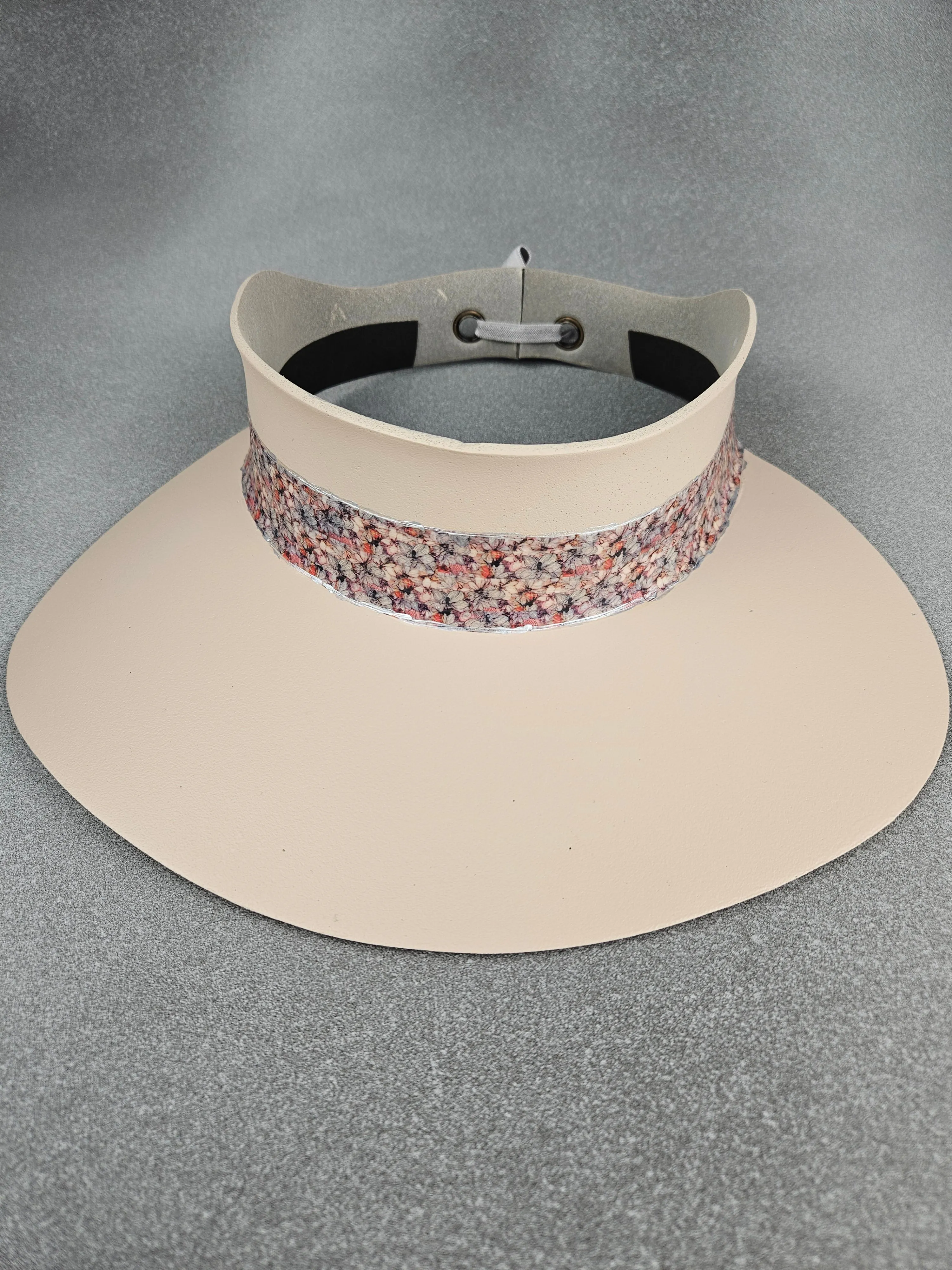 Peachy Beige "LadyEVA" Visor Hat with Multicolor Floral Band