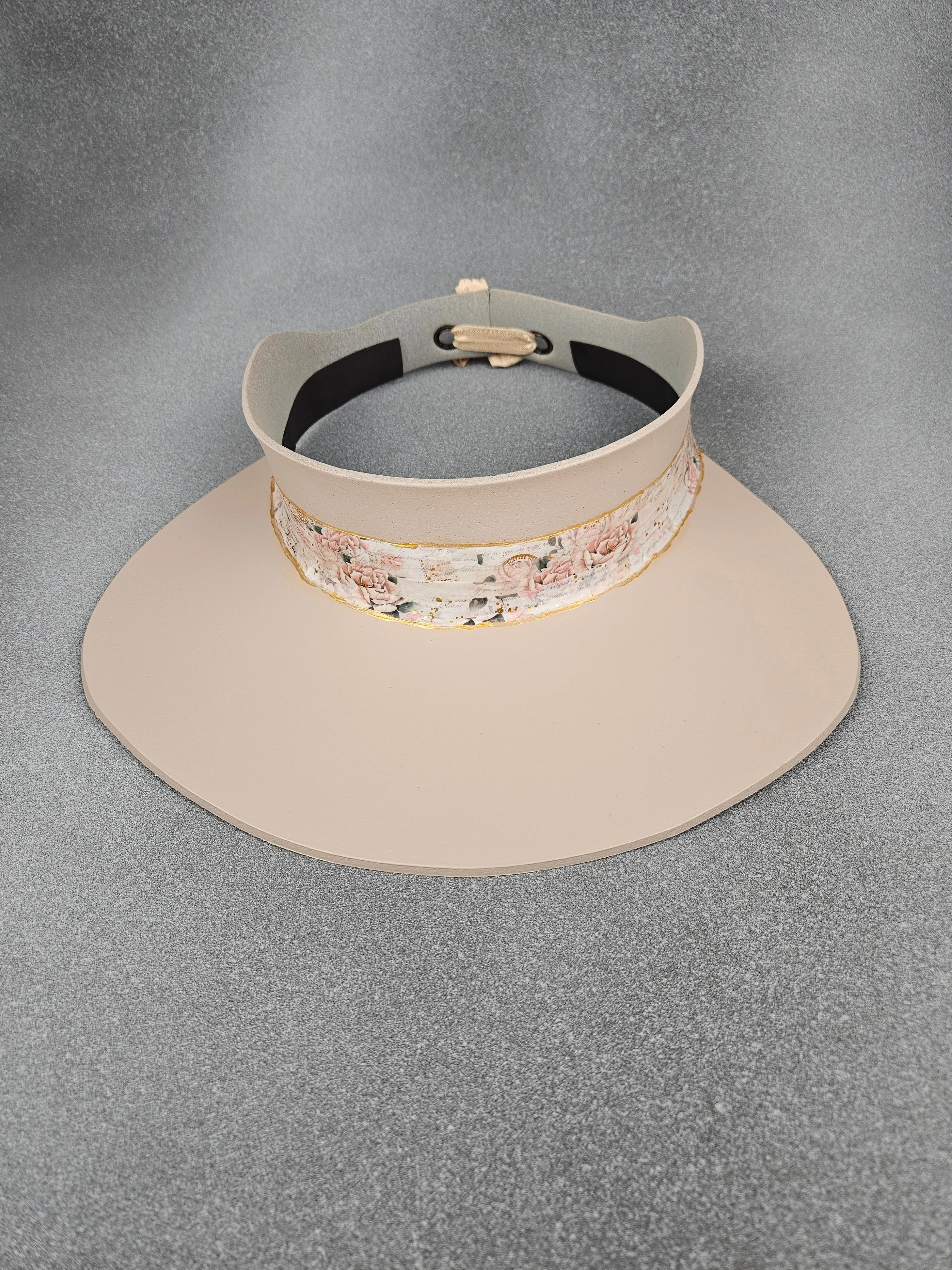 Peachy Beige "LadyEVA" Visor Hat with Vintage Style Pink Floral Band