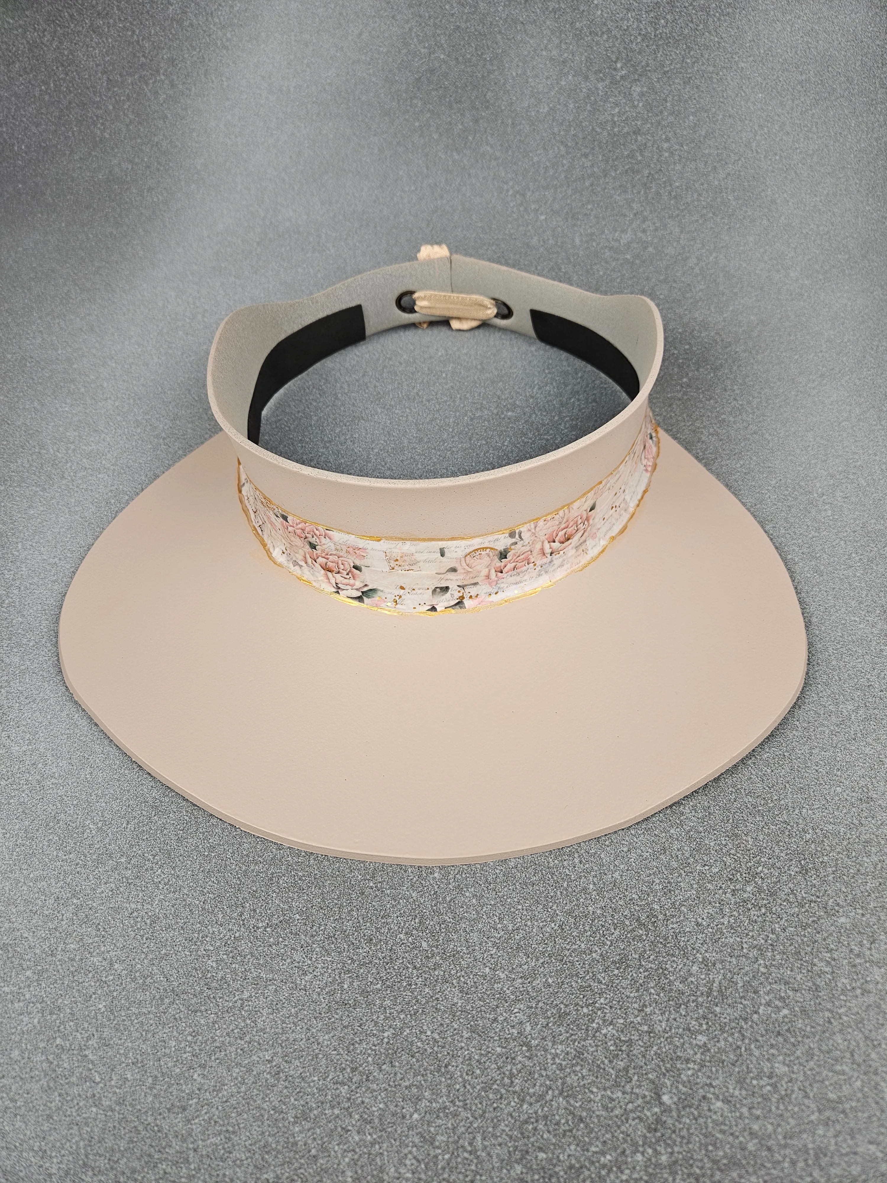 Peachy Beige "LadyEVA" Visor Hat with Vintage Style Pink Floral Band