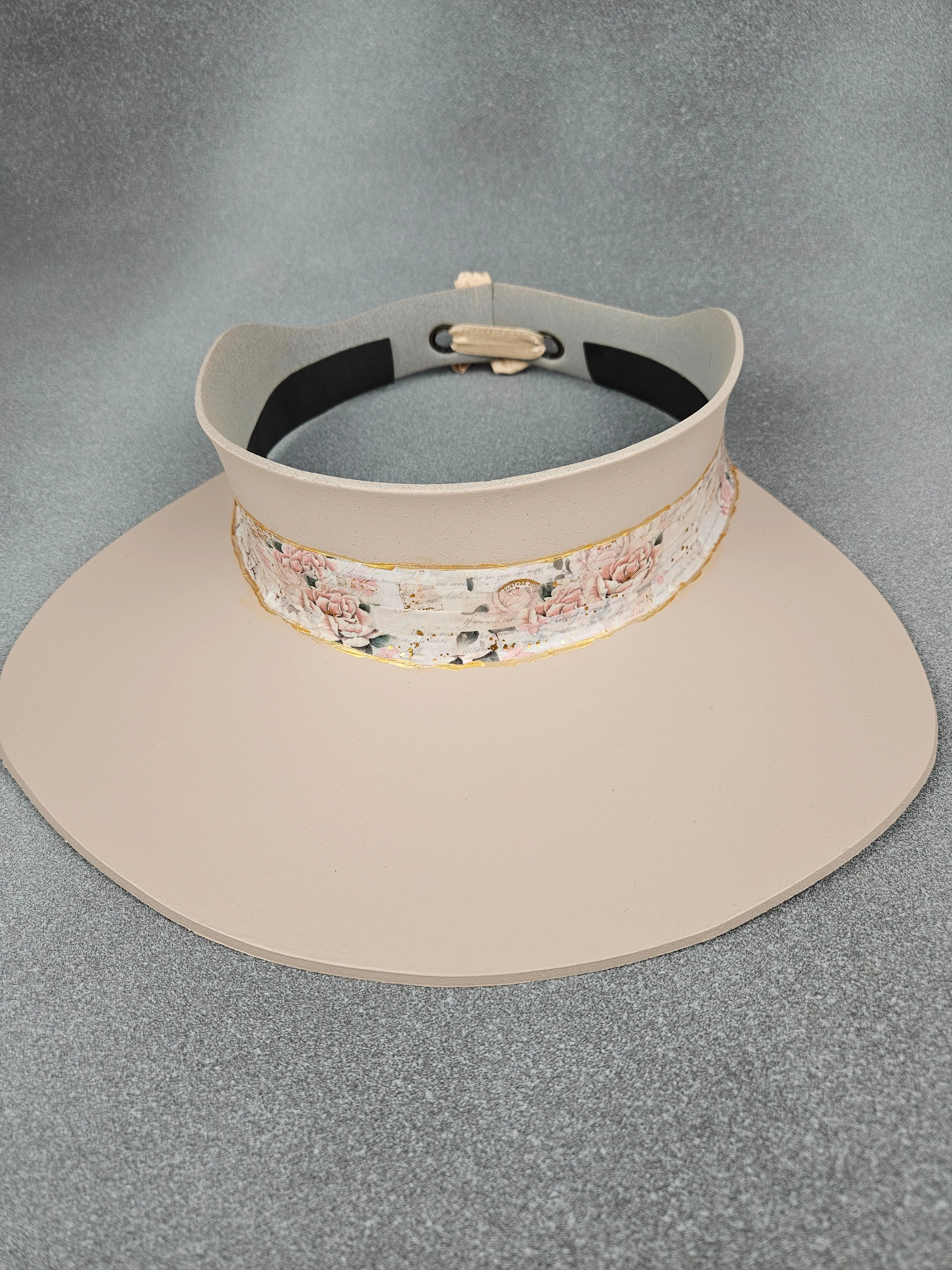 Peachy Beige "LadyEVA" Visor Hat with Vintage Style Pink Floral Band