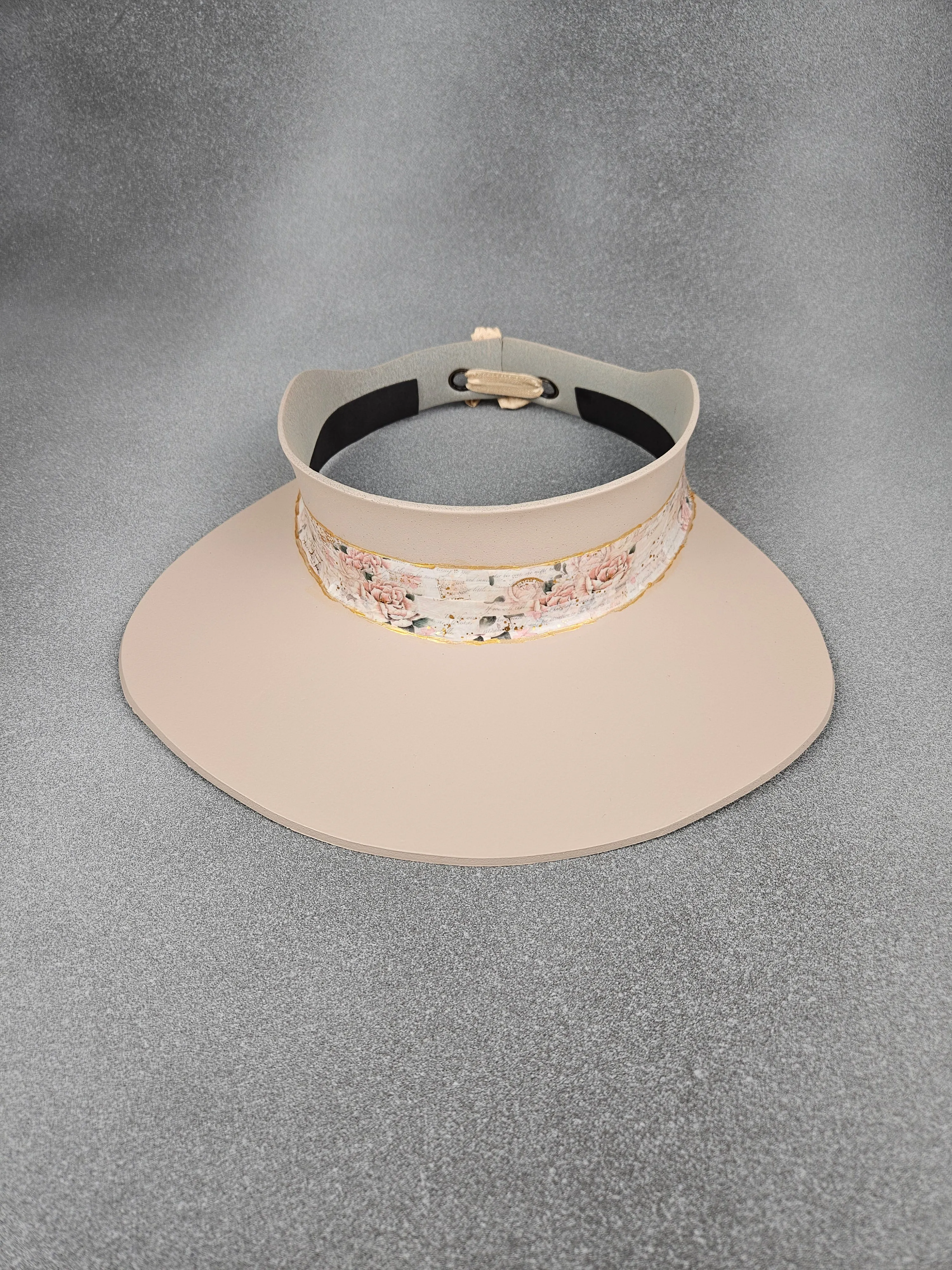 Peachy Beige "LadyEVA" Visor Hat with Vintage Style Pink Floral Band