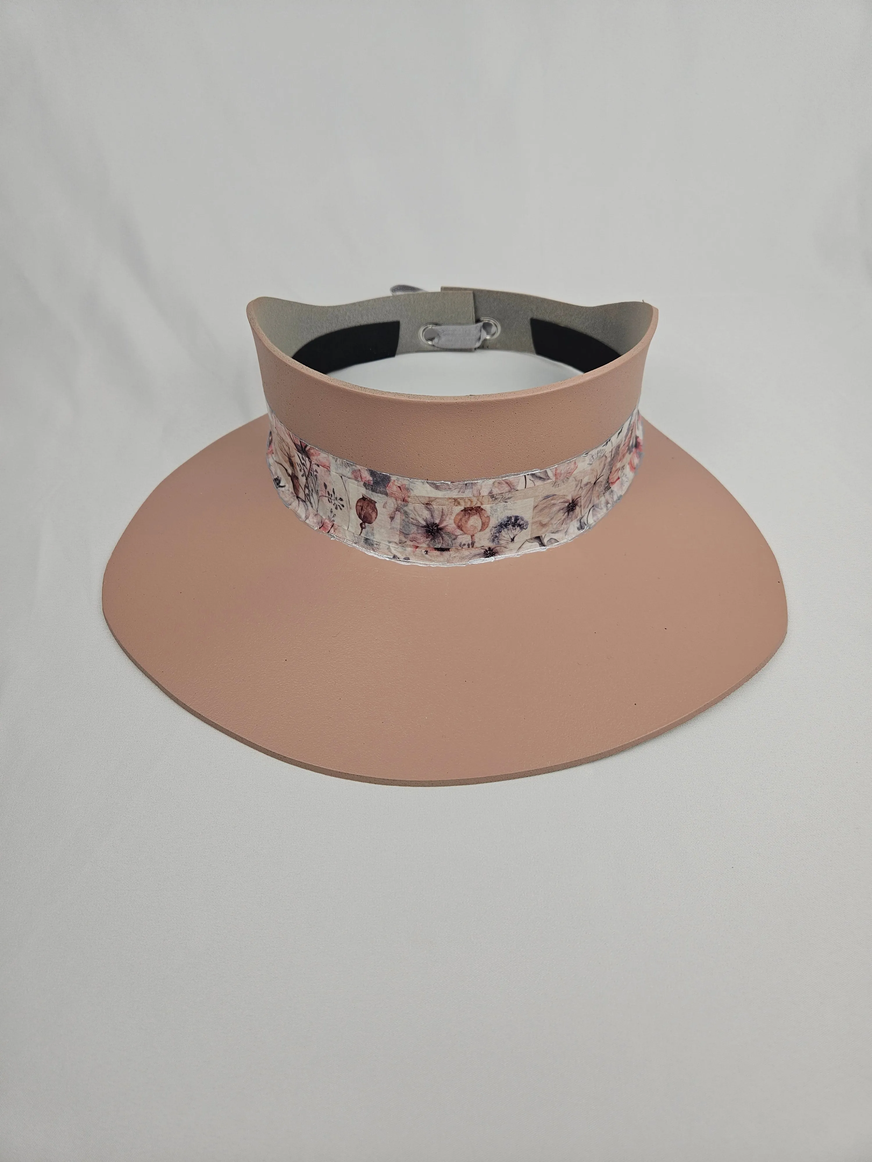 Peachy Pink "LadyEVA" Visor Hat with Bold Floral Band