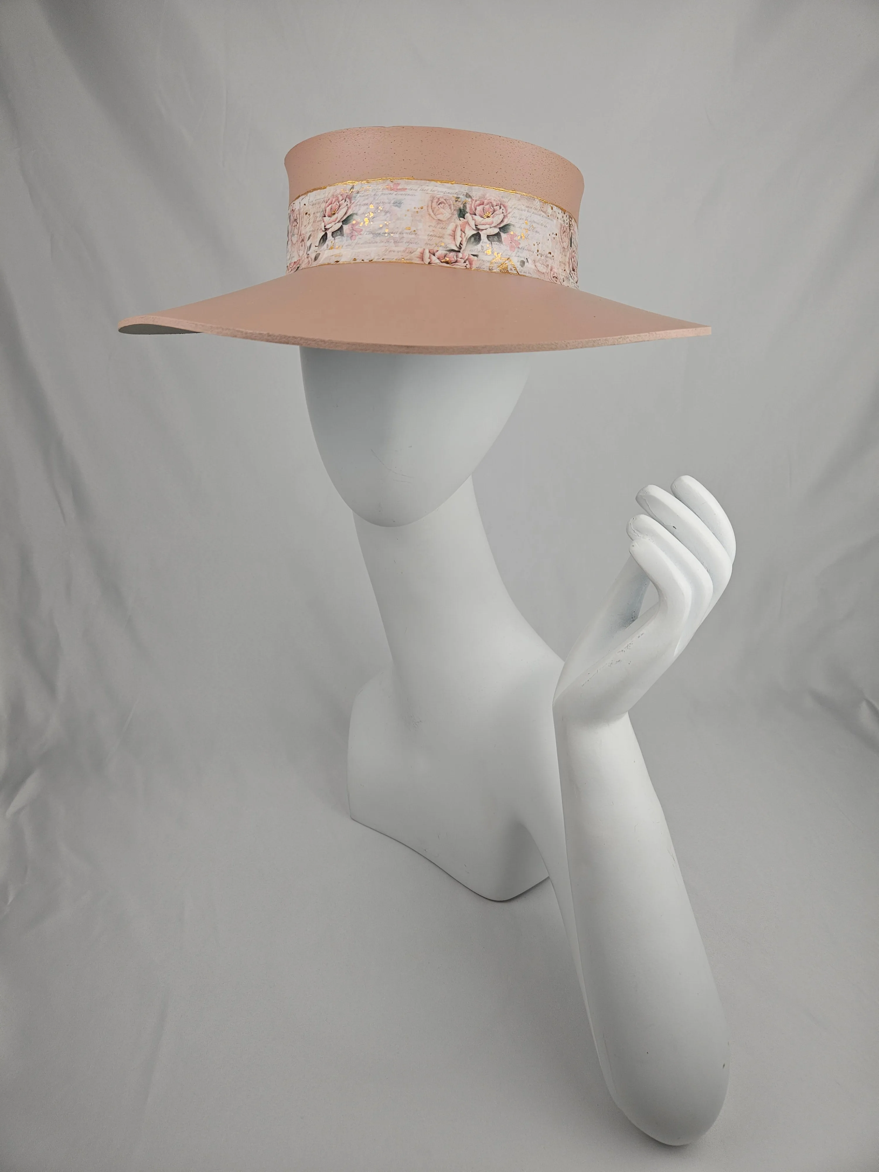 Peachy Pink "LadyEVA" Visor Hat with Vintage Style Floral Band