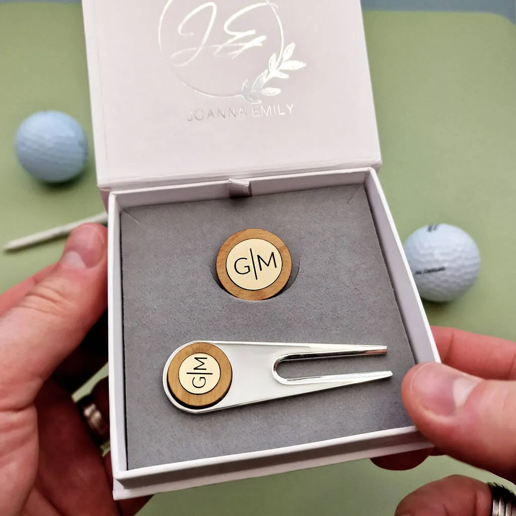 Personalised Golf Marker, Repair Tool And Golf Tag Set