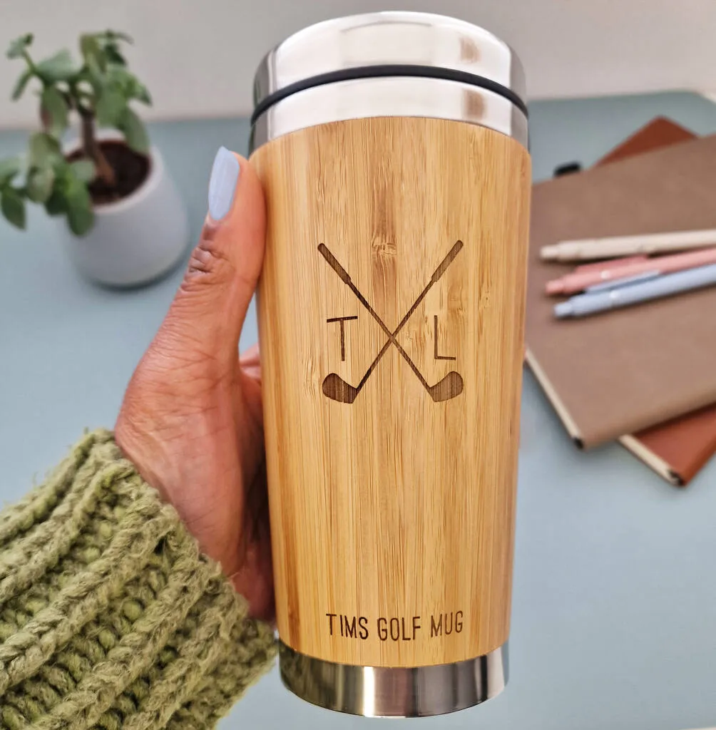 Personalised Golf Wooden Travel Mug, Golfers Gift