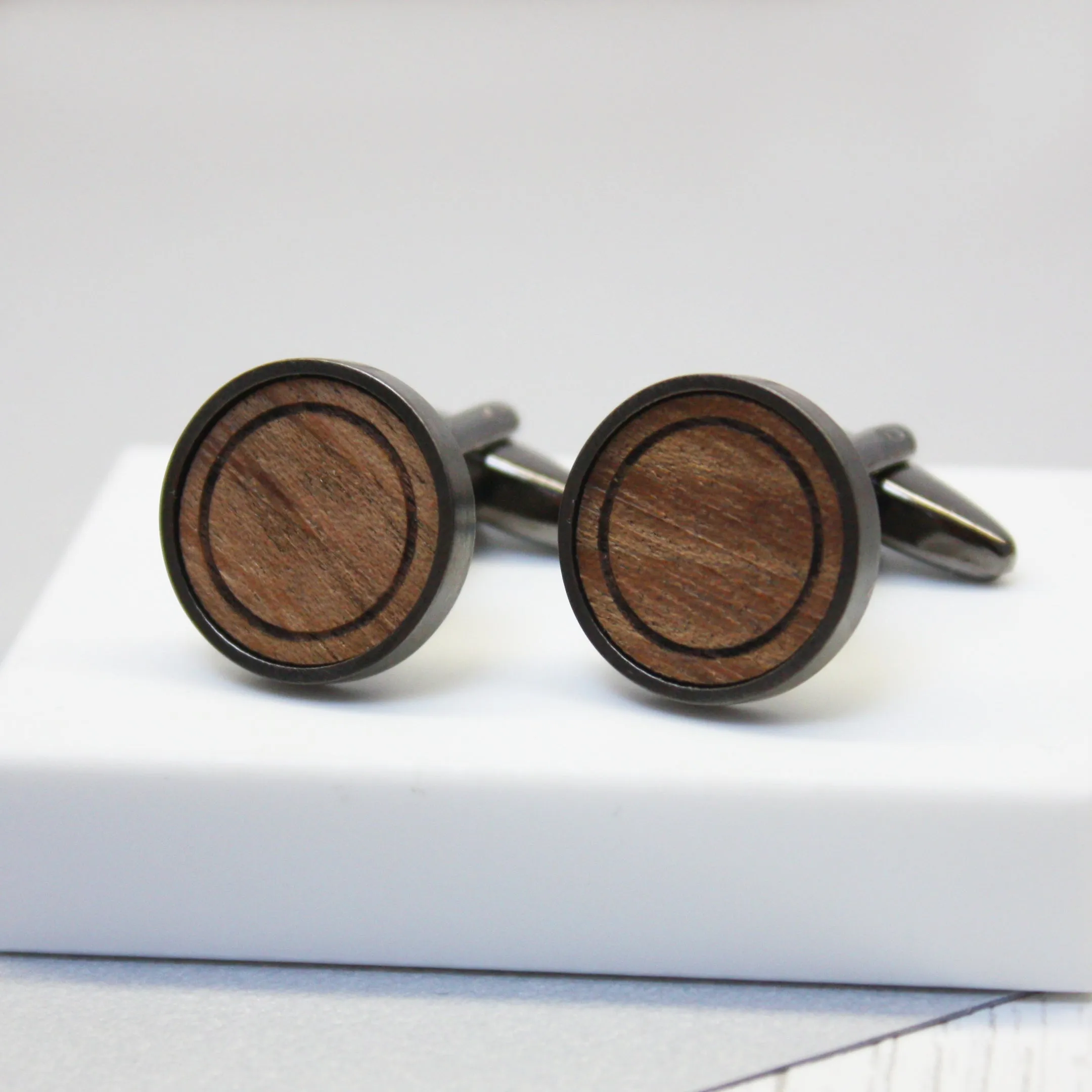 Personalised Minimalist Walnut Wood Cufflinks