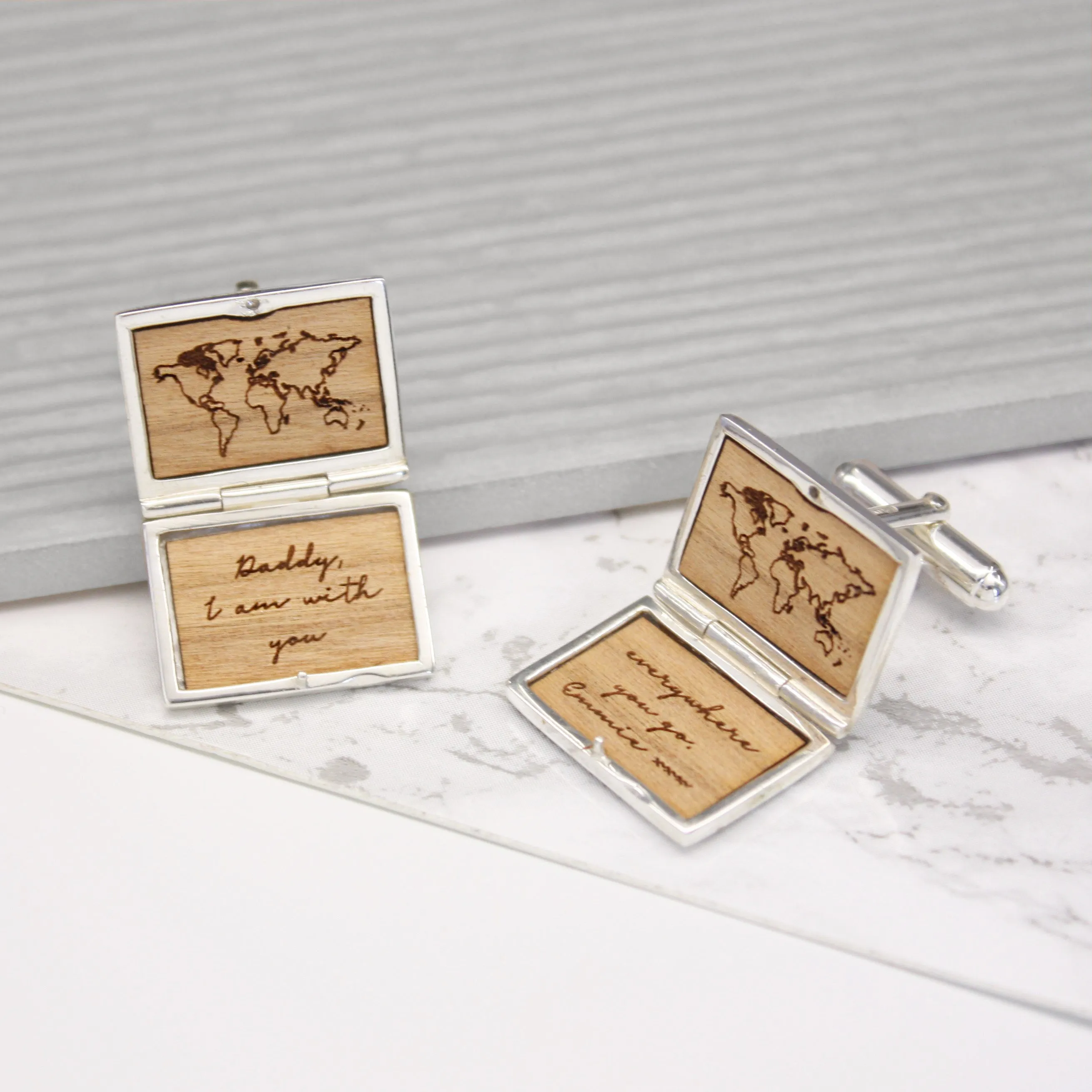 Personalised Sterling Silver World Map Locket Cufflinks