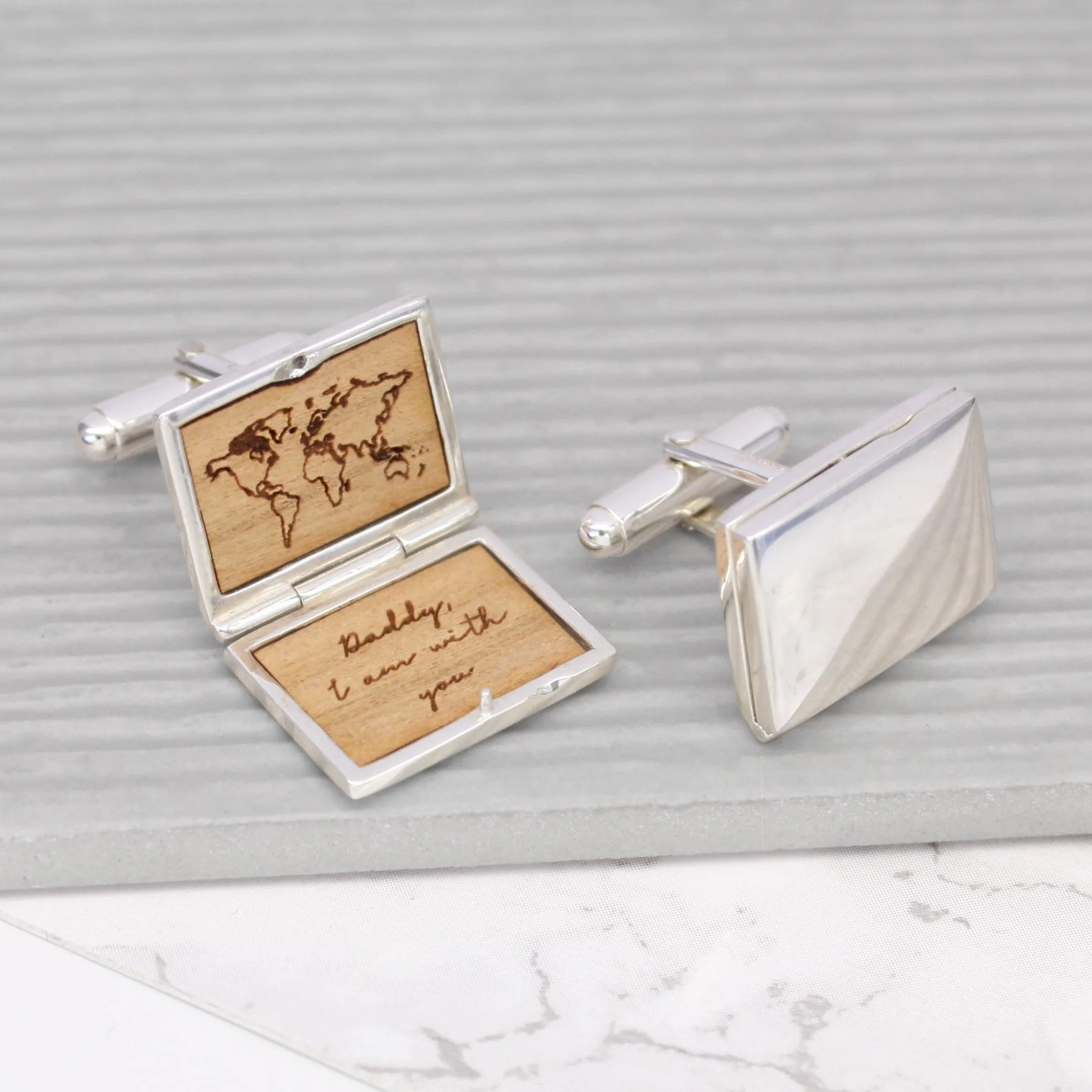 Personalised Sterling Silver World Map Locket Cufflinks