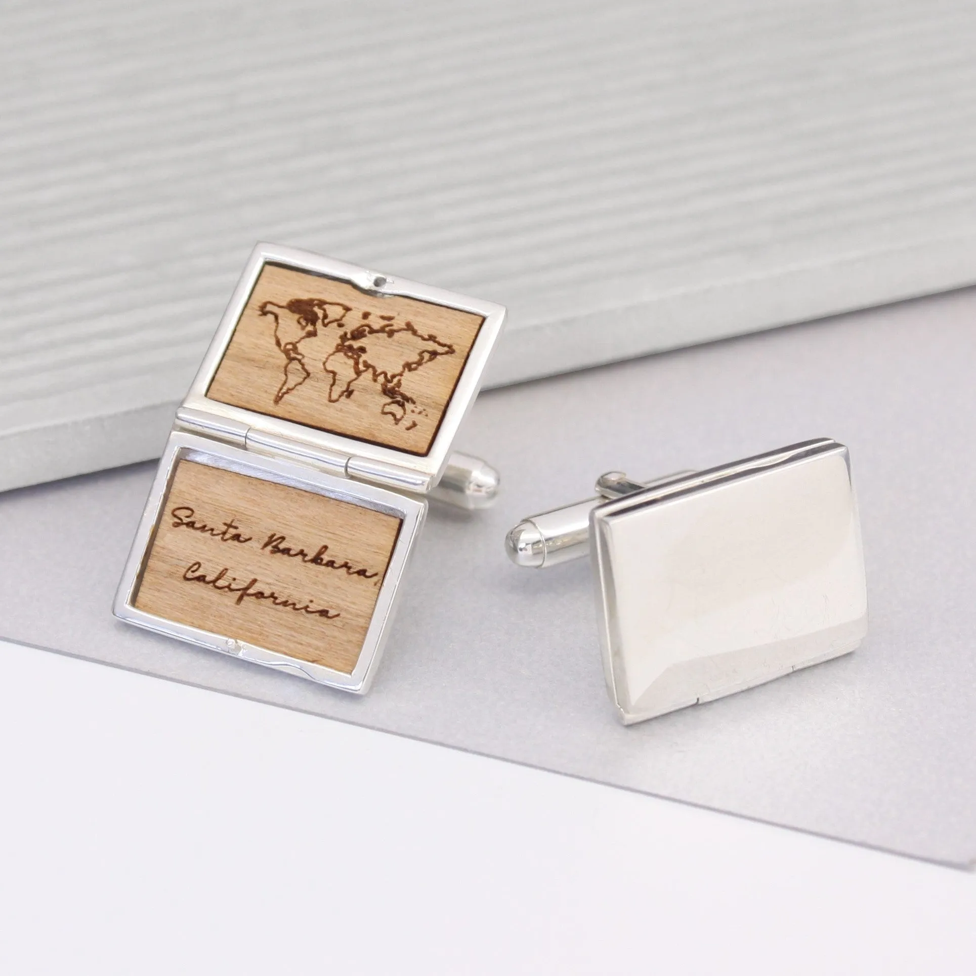 Personalised Sterling Silver World Map Locket Cufflinks