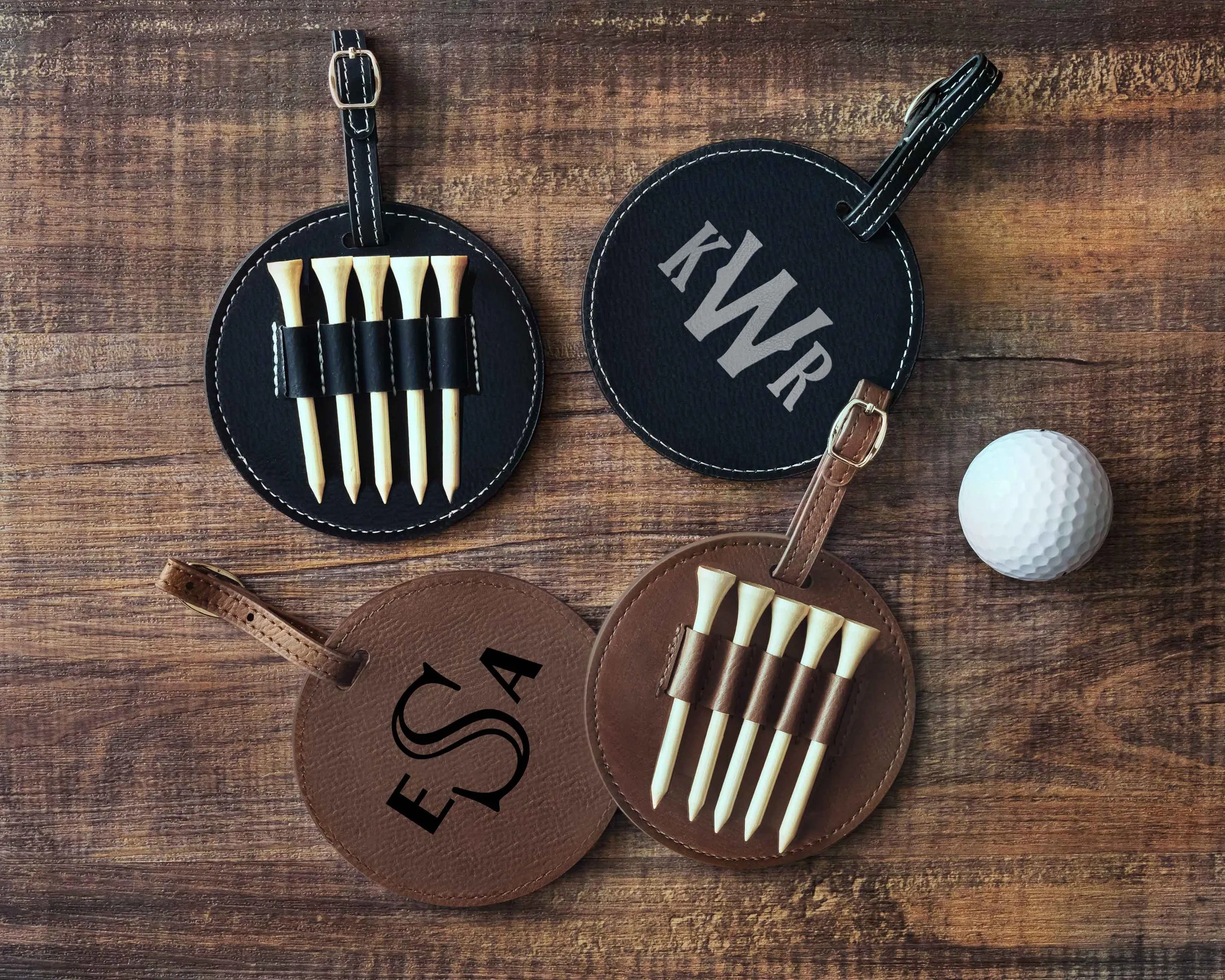 Personalized Golf Bag Tag Tee Holder, Golf Gifts for Men, Leather Golf Bag Tag with Golf Tees, Golfer Christmas Gift, Golf Accessories