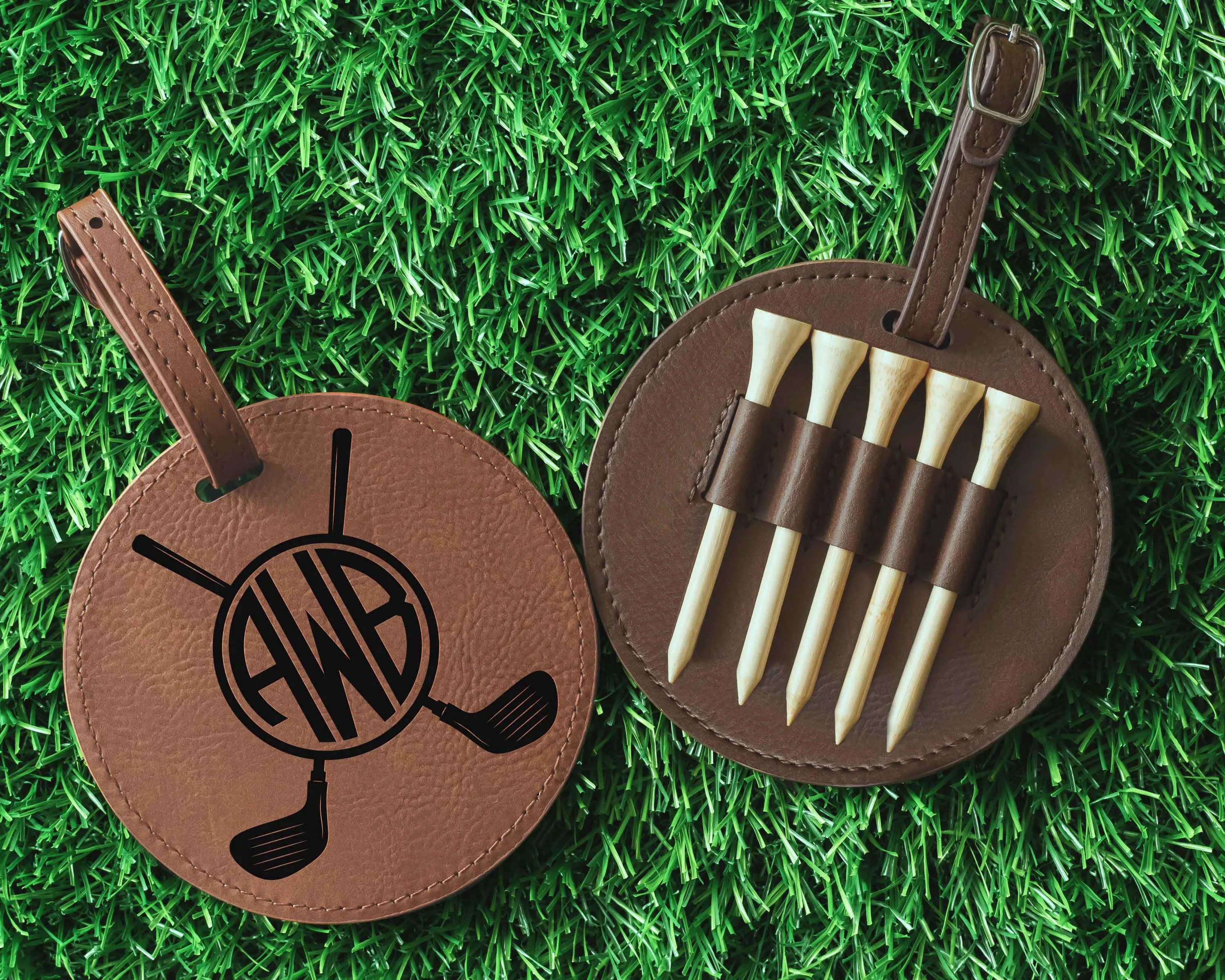 Personalized Golf Bag Tag Tee Holder, Golf Gifts for Men, Leather Golf Bag Tag with Golf Tees, Golfer Christmas Gift, Golf Accessories