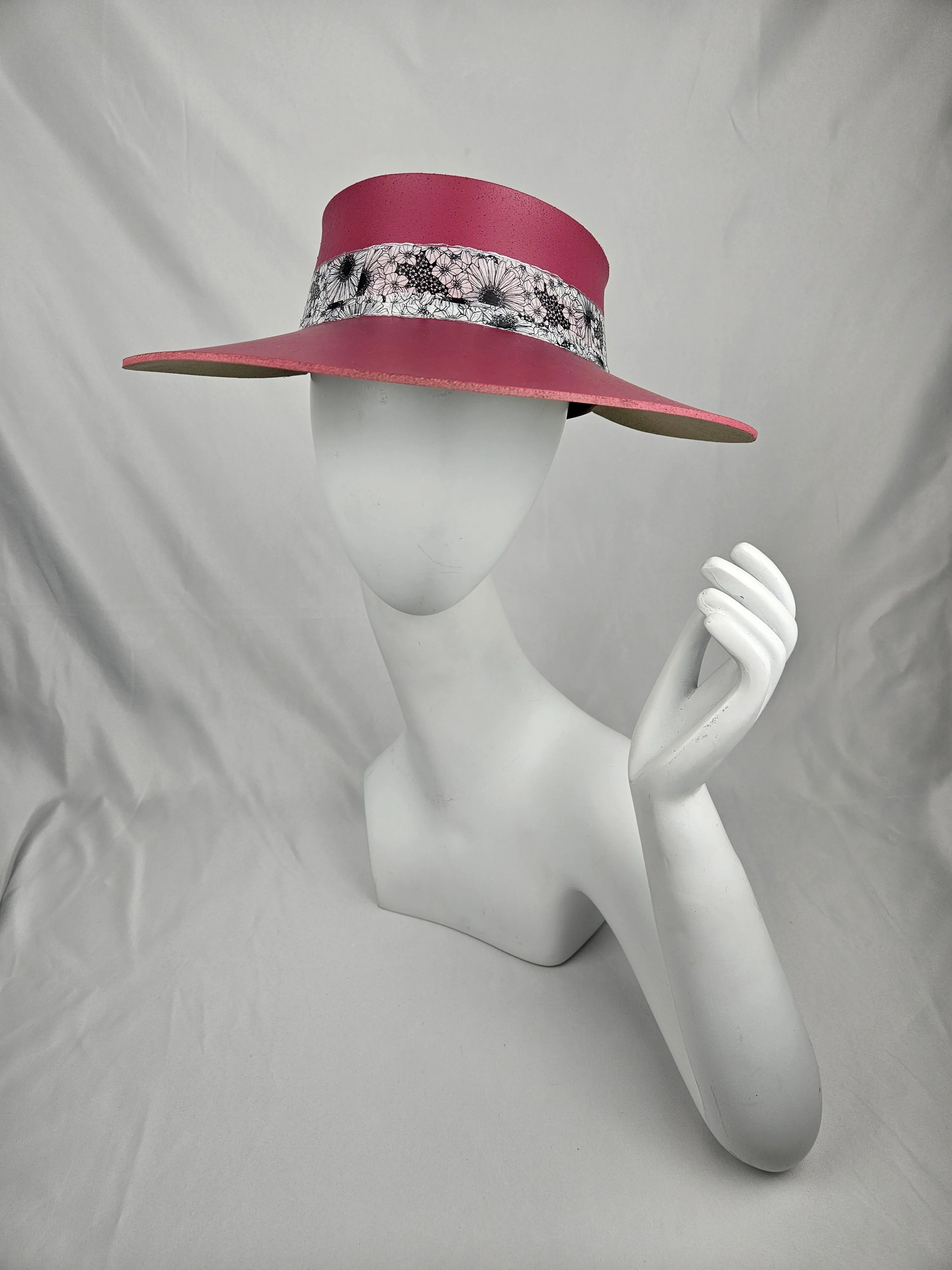 Pink "LadyEVA" Visor Hat with Black and White Floral Band