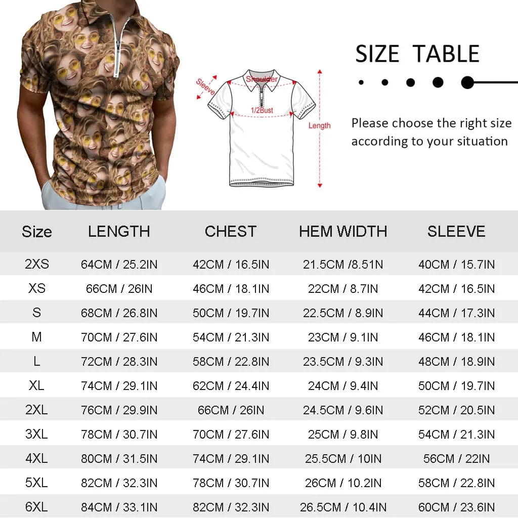 #Plus-Size Custom Face Flower Leaf Monster Short Sleeve Polo Shirt Personalized Zipper All Over Print Men's Golf Shirt