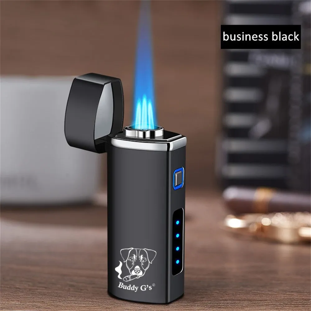 Polished Metal Windproof Triple Burner Refillable Butane Jet Torch - Rechargeable Electronic Ignition - Built-in Cigar Punch