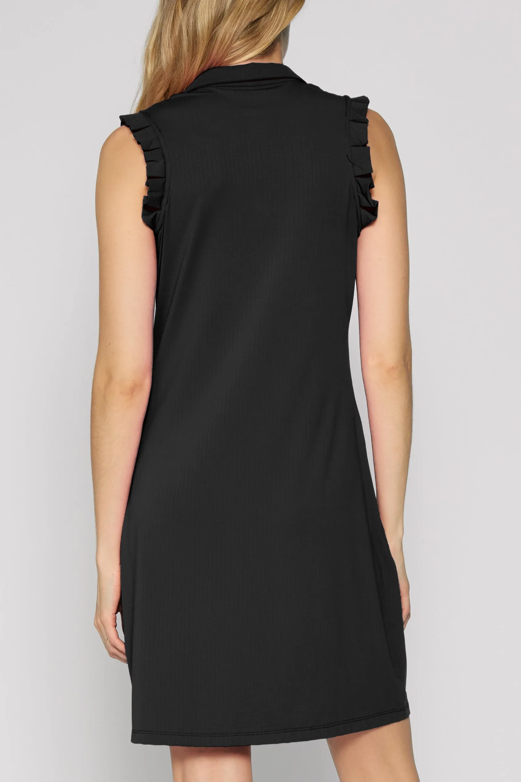 Polo Dress With Gold Buttons in Black