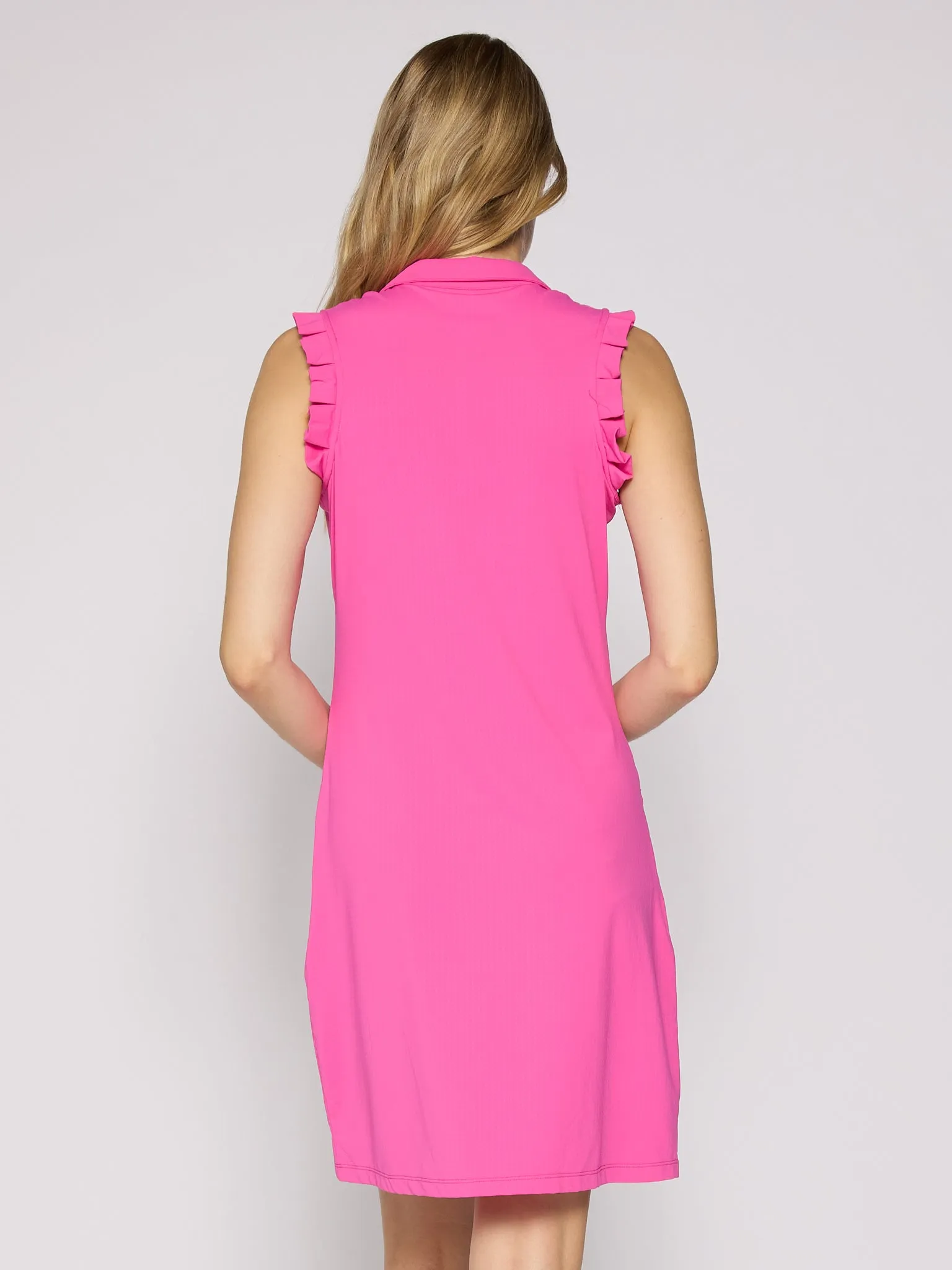 Polo Dress With Gold Buttons in Hot Pink