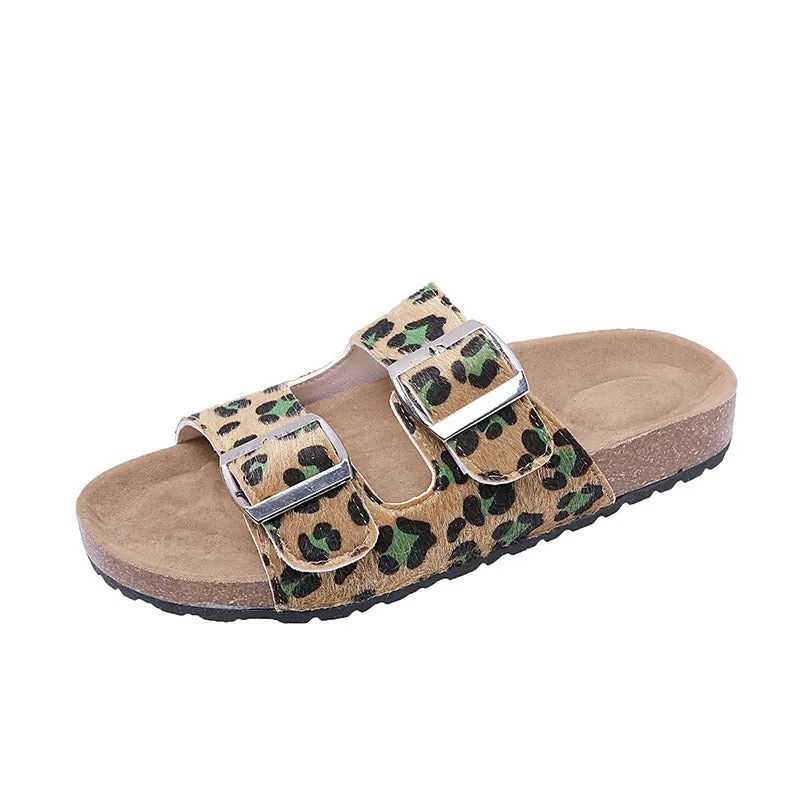 Pre Order:  Buckle Strap Casual Print Cork Slippers