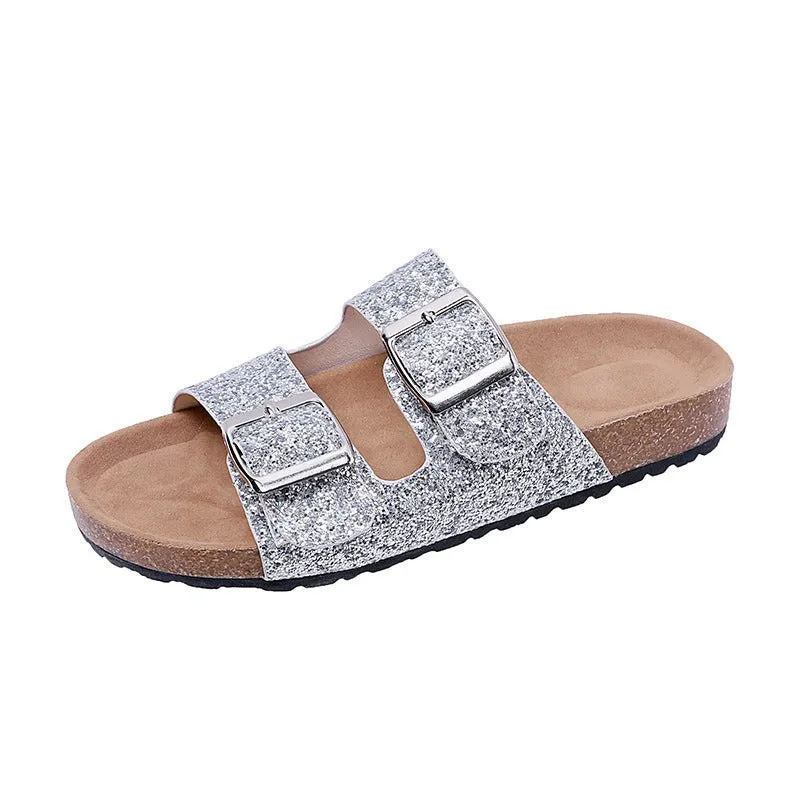 Pre Order:  Buckle Strap Casual Print Cork Slippers