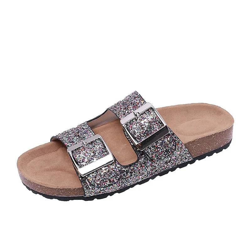 Pre Order:  Buckle Strap Casual Print Cork Slippers