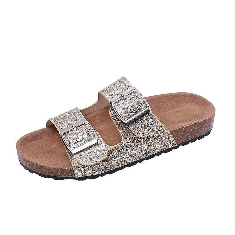 Pre Order:  Buckle Strap Casual Print Cork Slippers