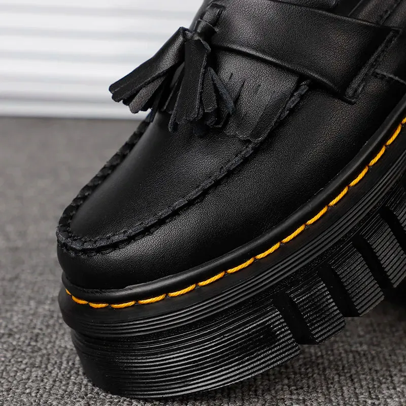 Pre Order:  Contrast Overstitch Leather Platform Shoes