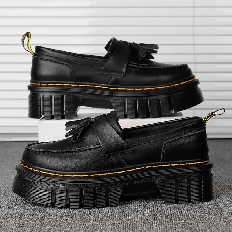 Pre Order:  Contrast Overstitch Leather Platform Shoes