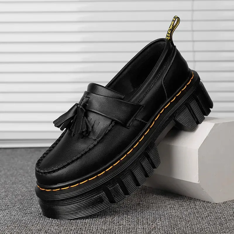 Pre Order:  Contrast Overstitch Leather Platform Shoes