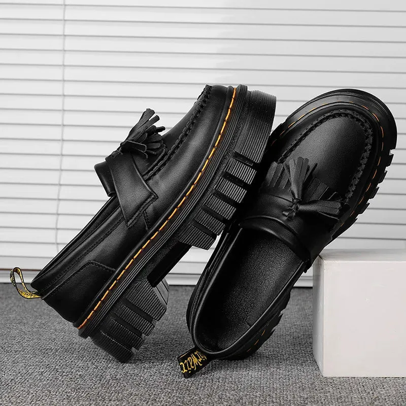 Pre Order:  Contrast Overstitch Leather Platform Shoes