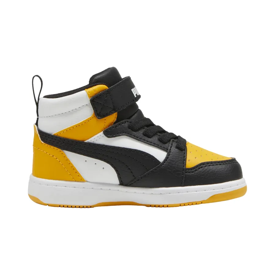 Puma scarpa alta da ragazzi con laccio e strappo Rebound V6 393832-19 bianco-nero-mandarino