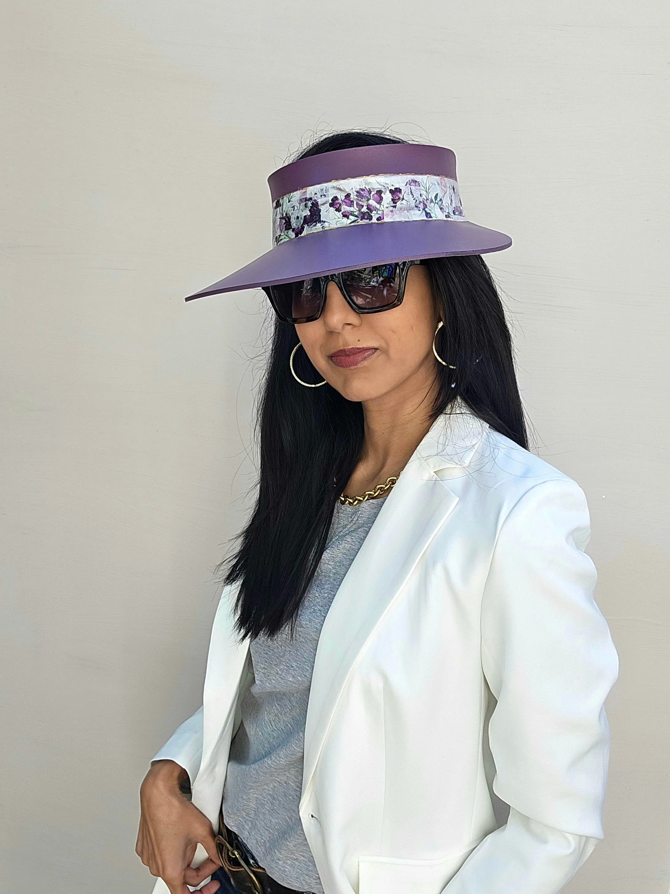 Purple LadyEVA Visor Hat with Bold Purple Floral Band