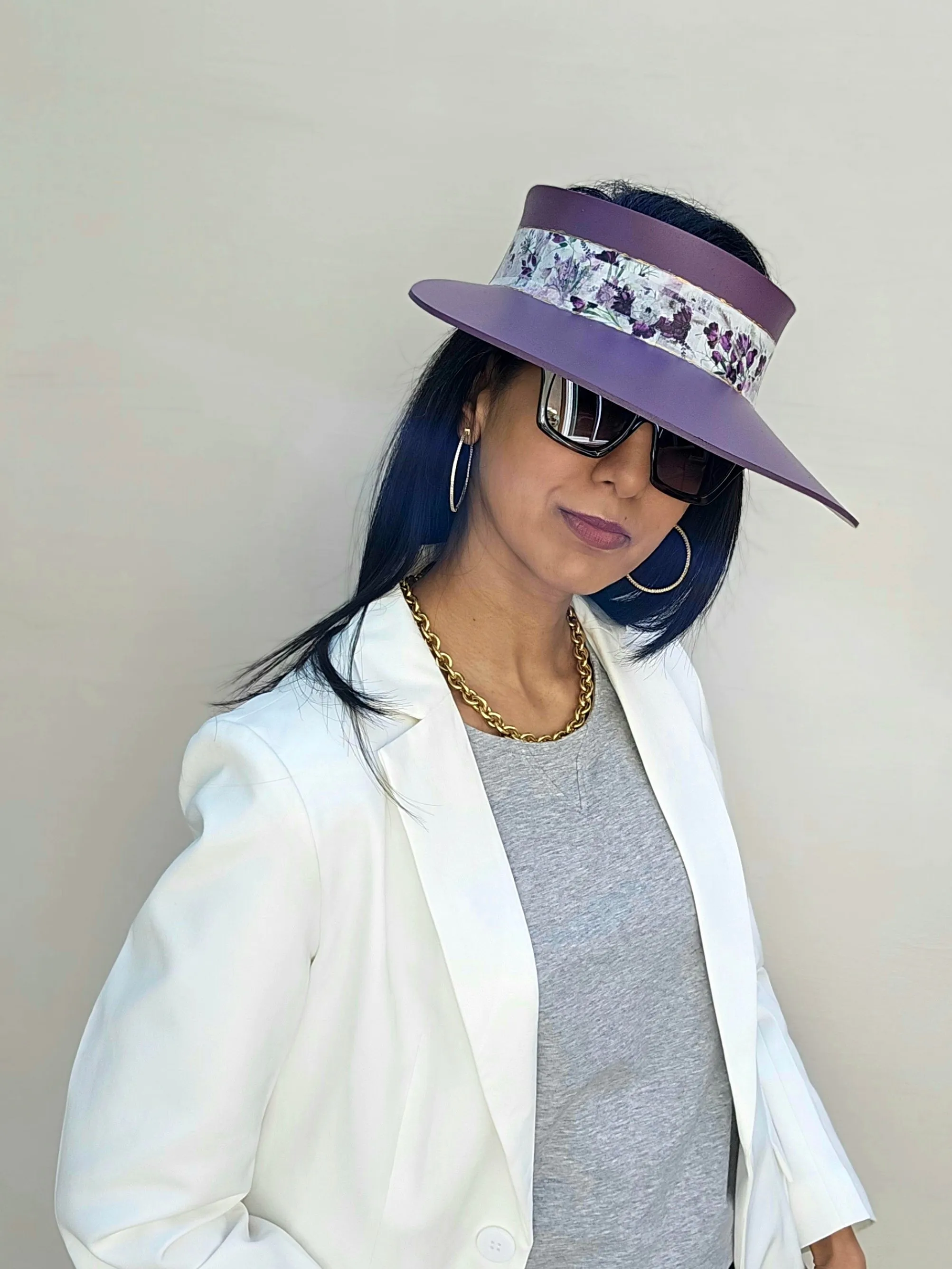 Purple LadyEVA Visor Hat with Bold Purple Floral Band