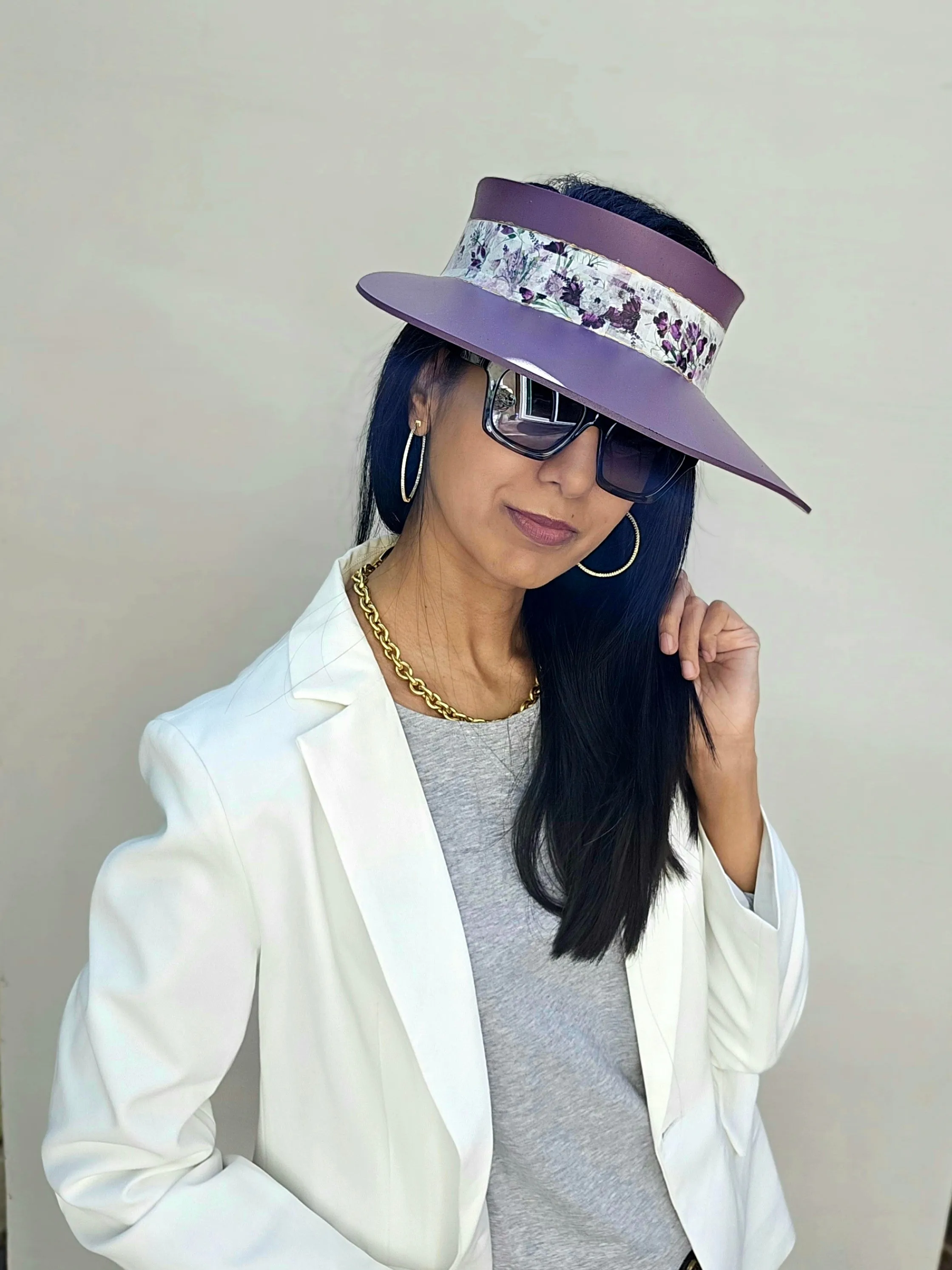 Purple LadyEVA Visor Hat with Bold Purple Floral Band