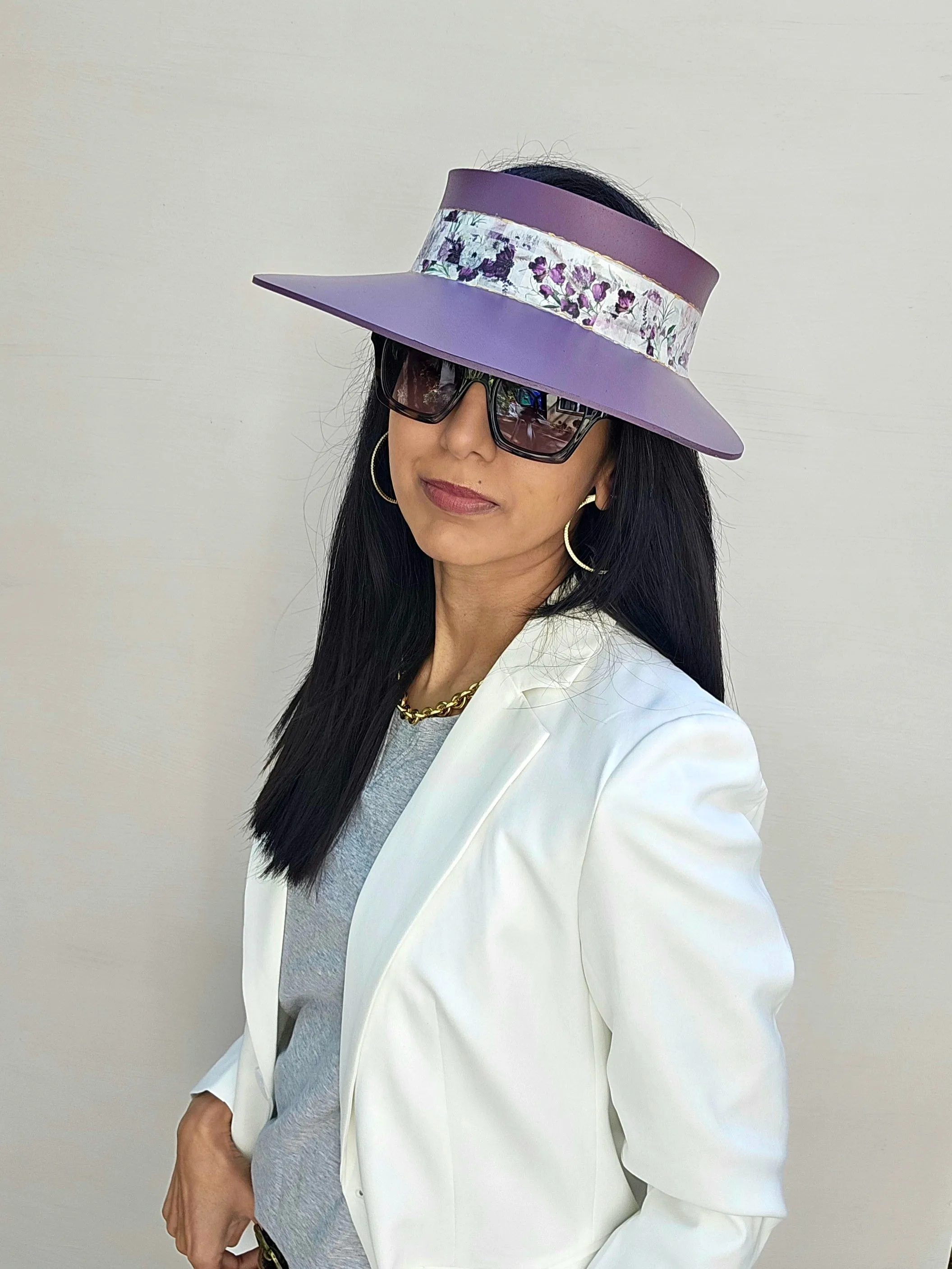 Purple LadyEVA Visor Hat with Bold Purple Floral Band