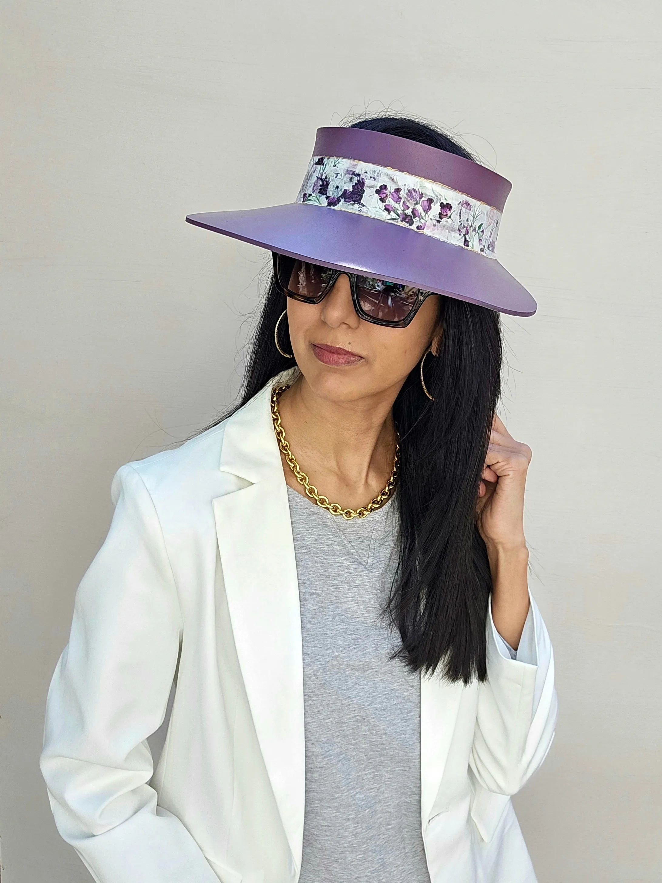 Purple LadyEVA Visor Hat with Bold Purple Floral Band