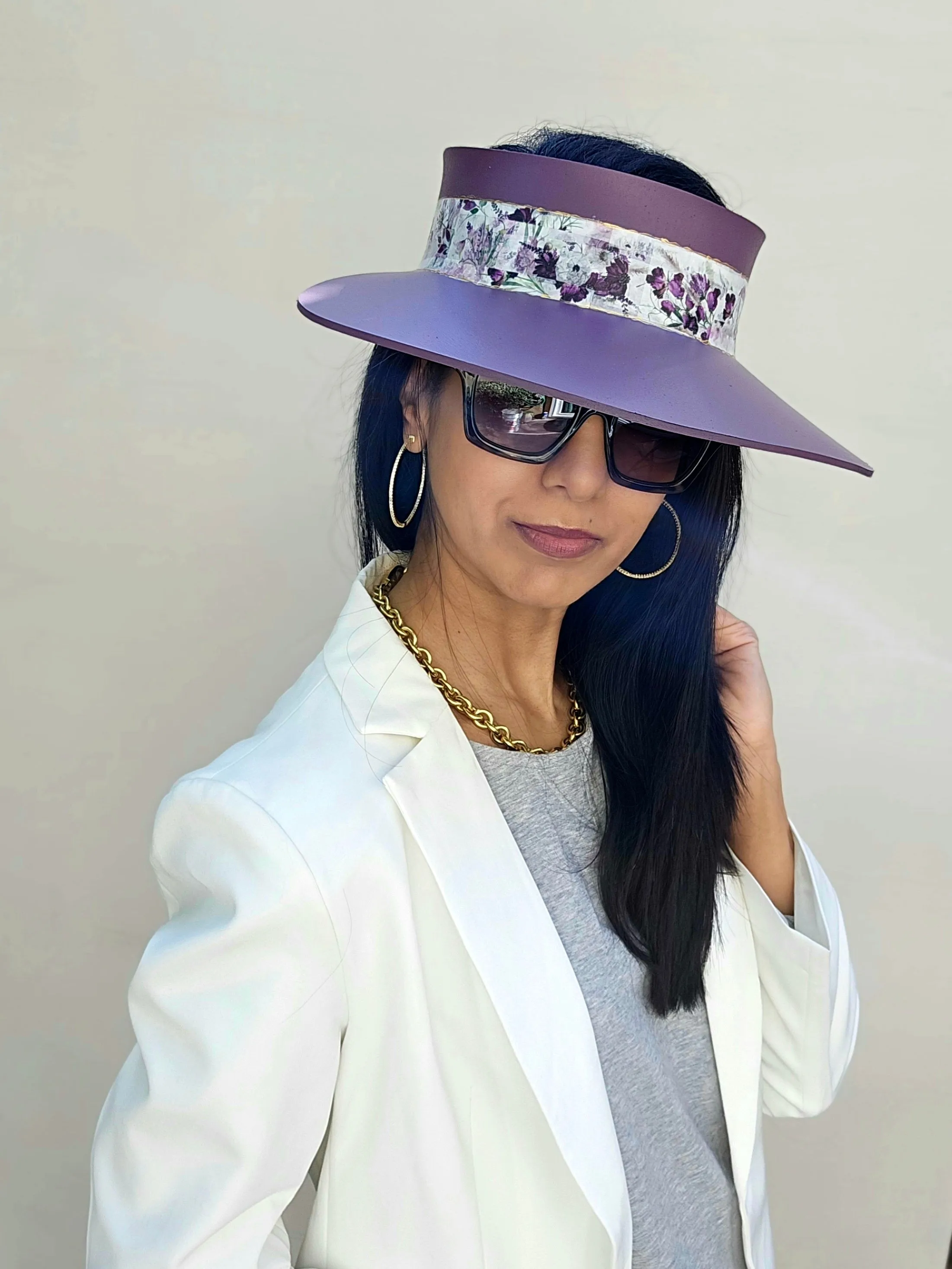 Purple LadyEVA Visor Hat with Bold Purple Floral Band