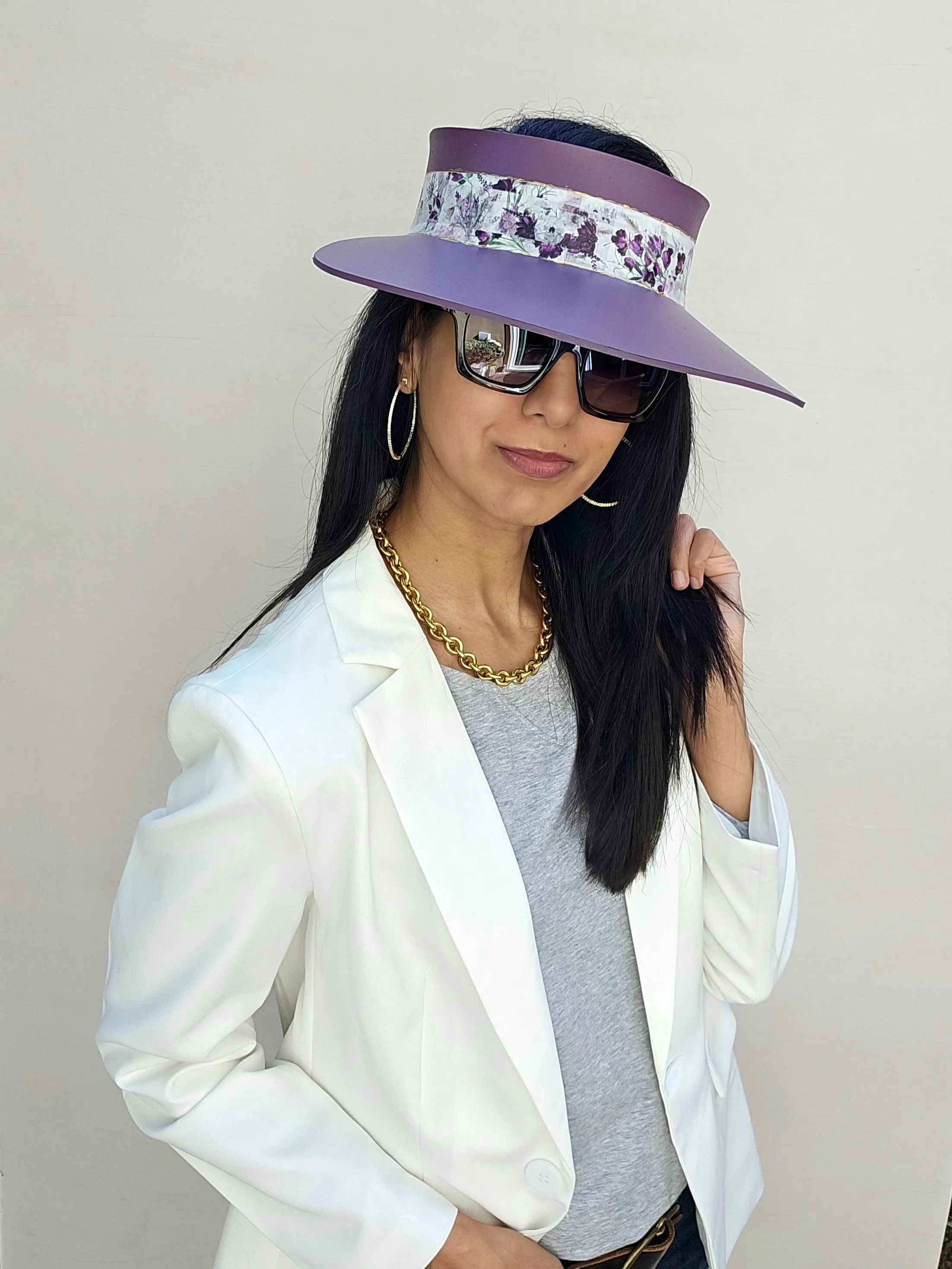 Purple LadyEVA Visor Hat with Bold Purple Floral Band