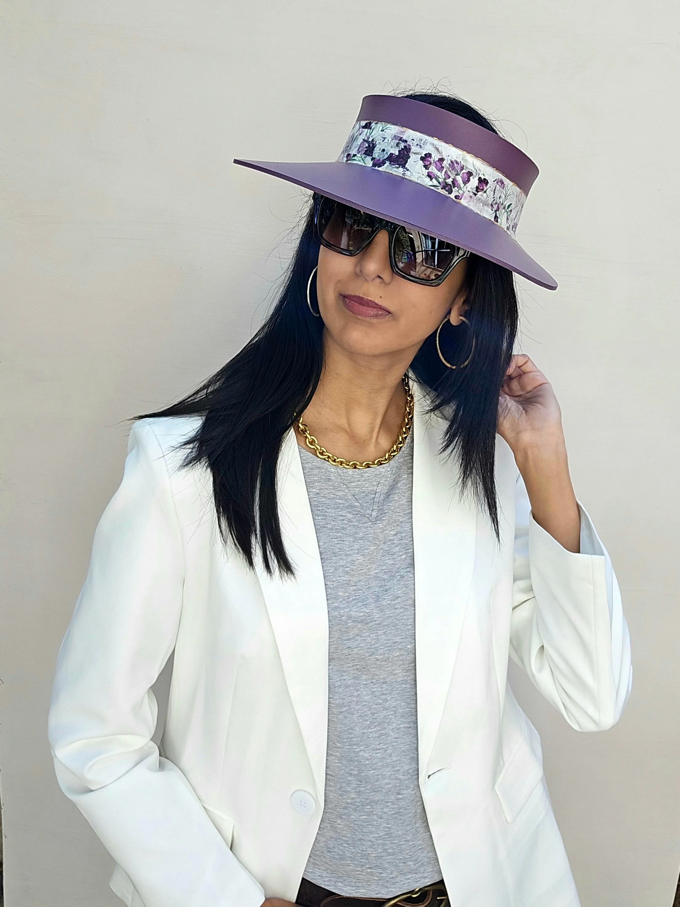 Purple LadyEVA Visor Hat with Bold Purple Floral Band