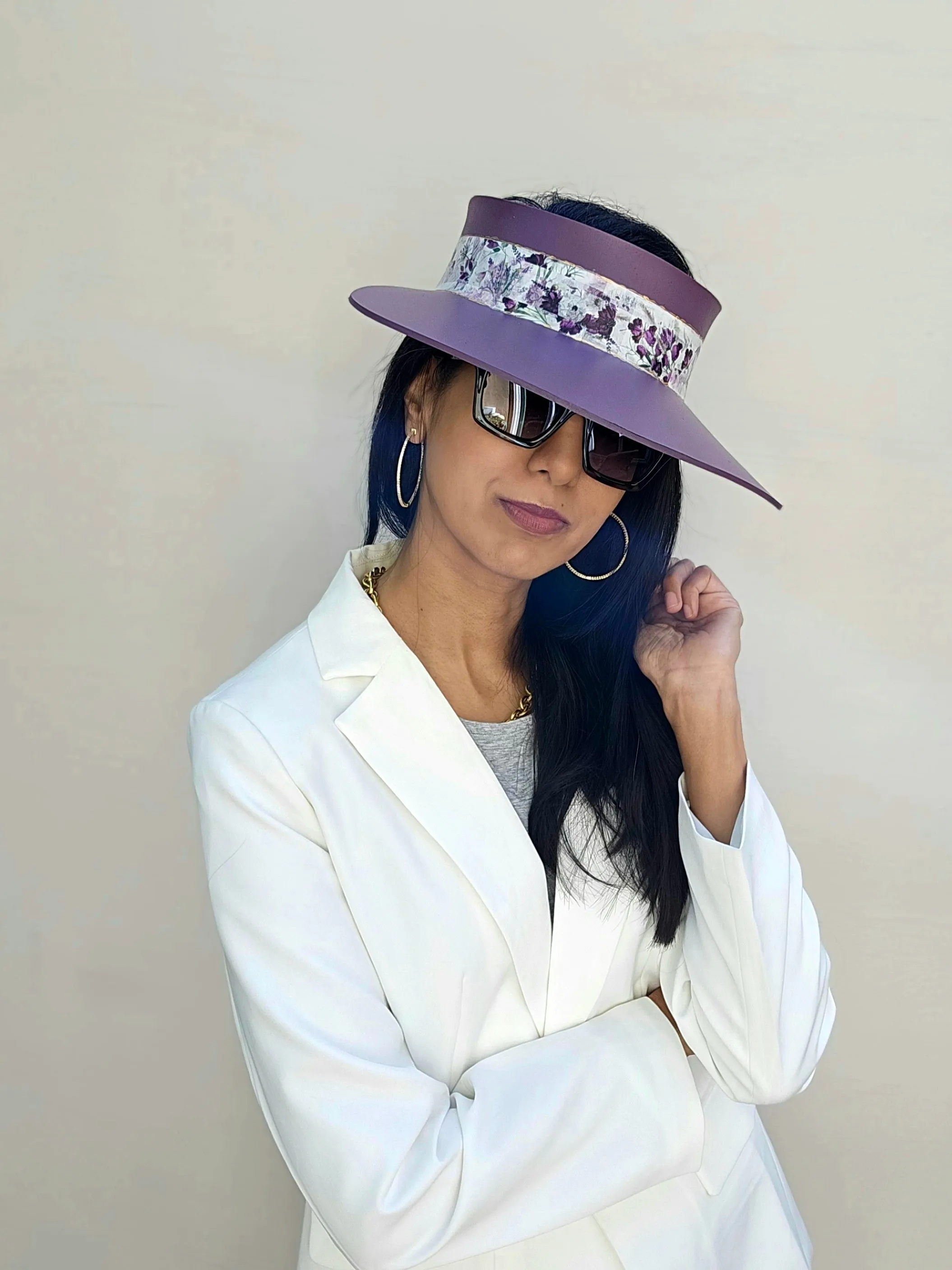 Purple LadyEVA Visor Hat with Bold Purple Floral Band