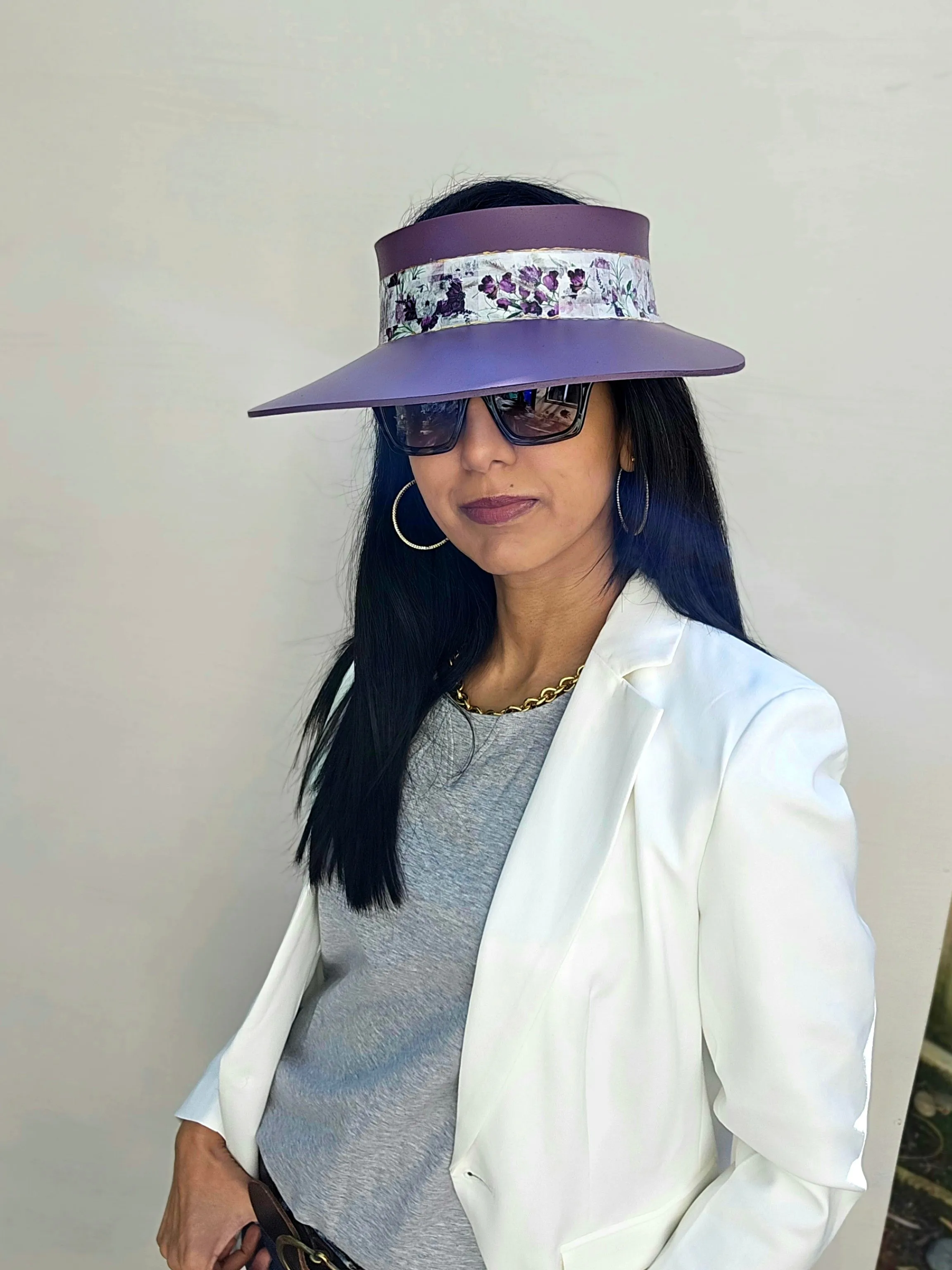 Purple LadyEVA Visor Hat with Bold Purple Floral Band