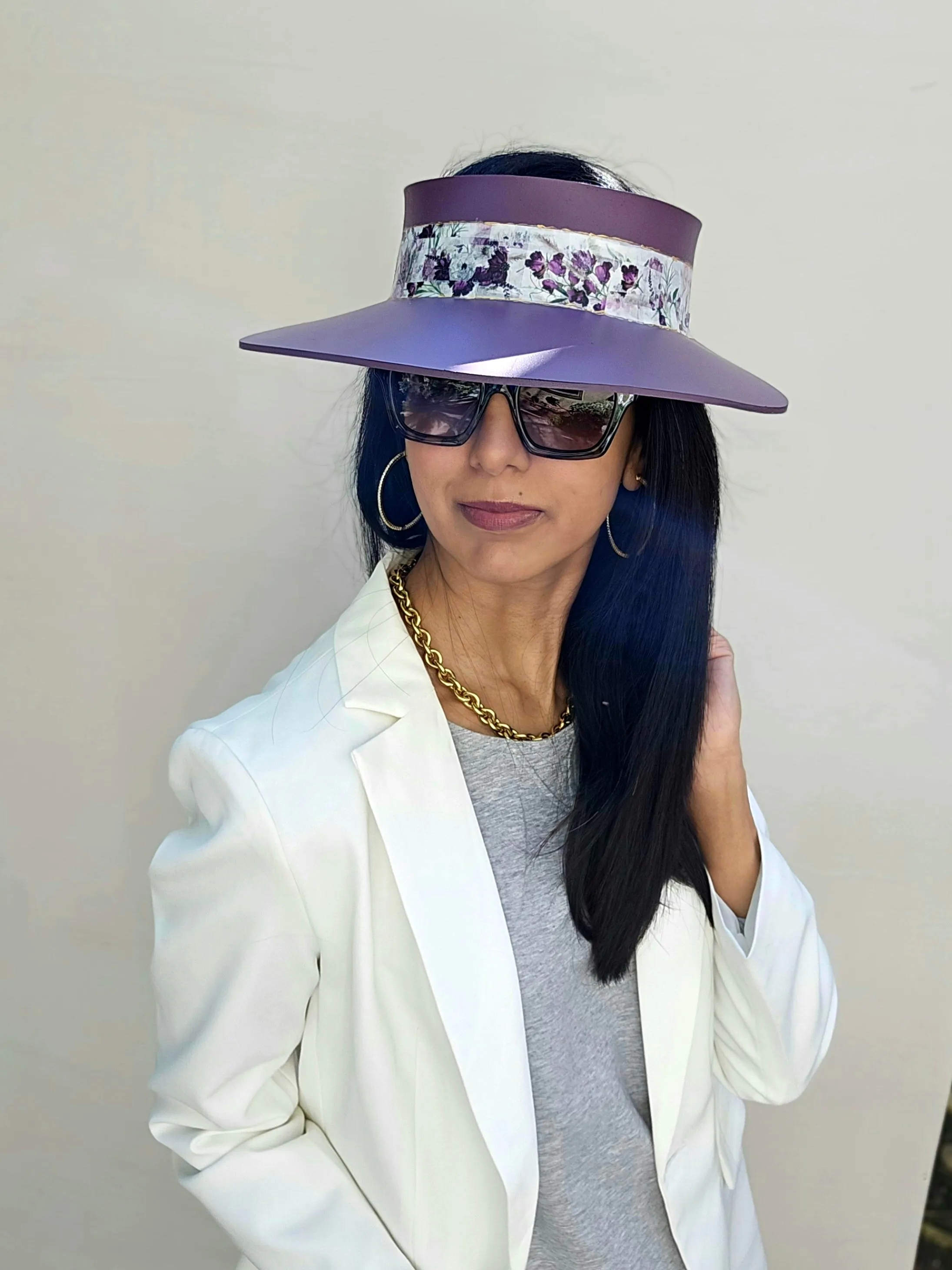 Purple LadyEVA Visor Hat with Bold Purple Floral Band