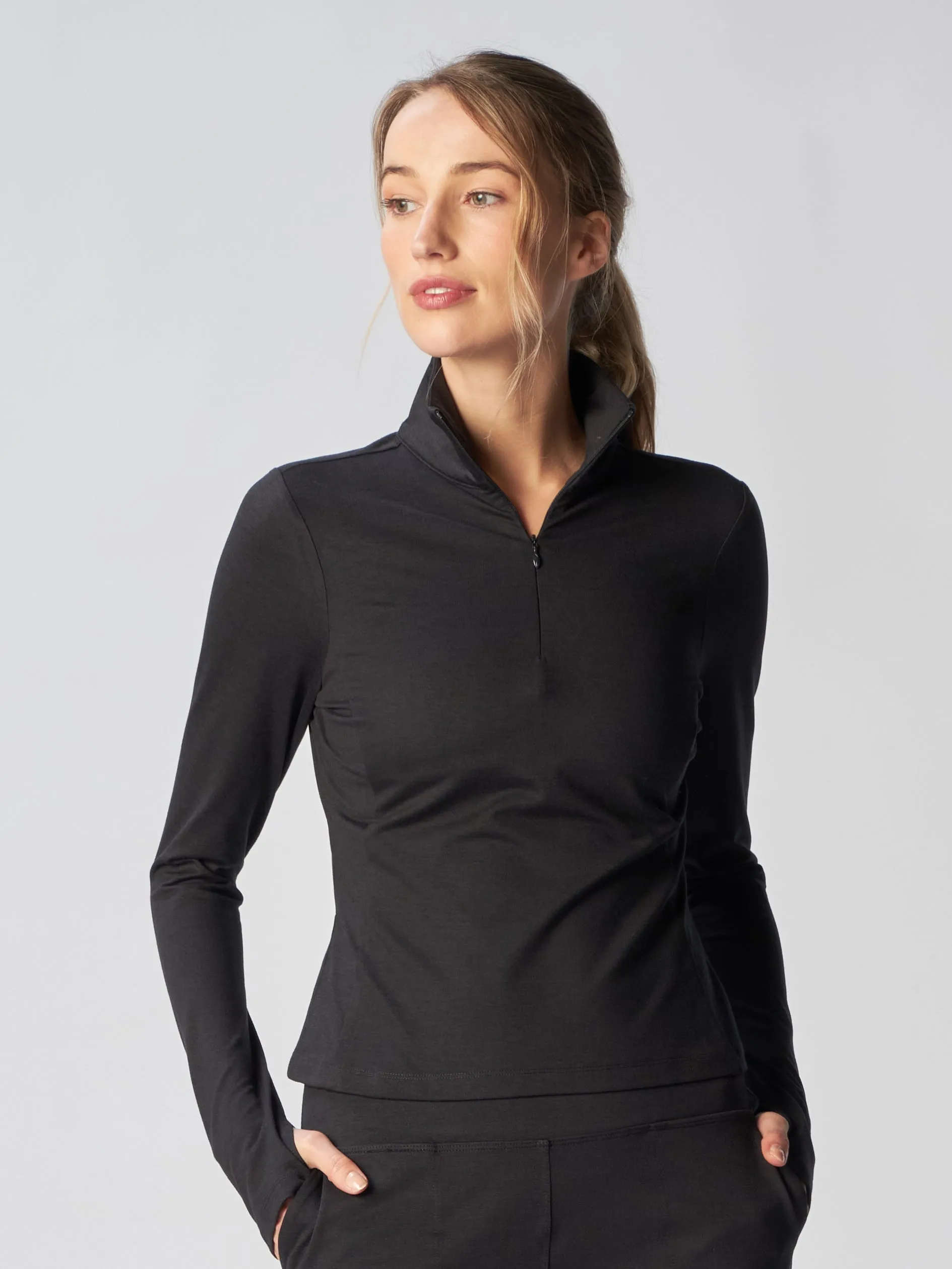 Quarter Zip Long Sleeve Top in Various Colors