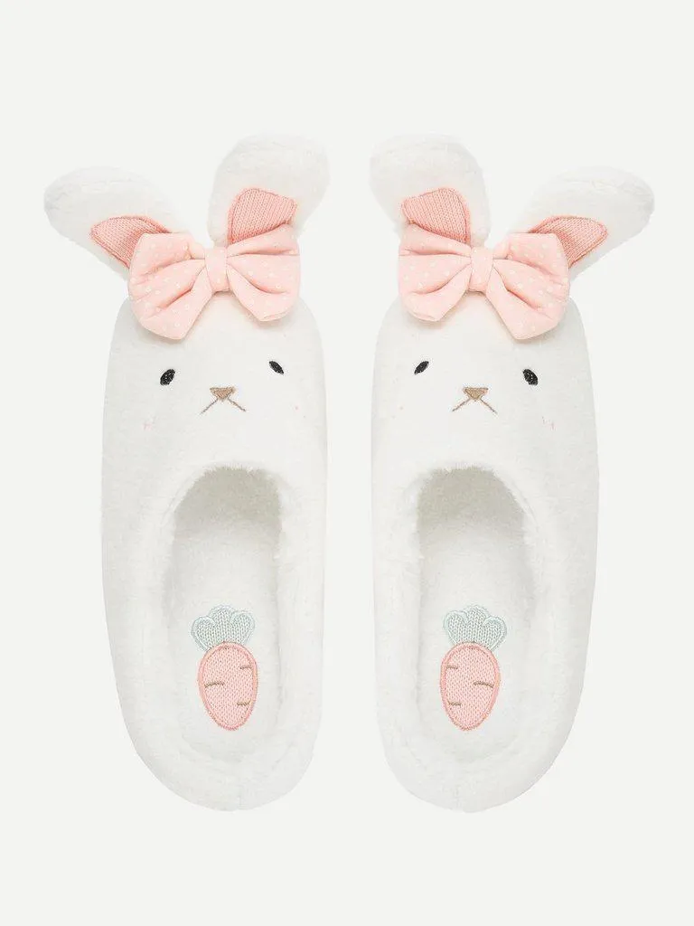 Rabbit Design Flat Slippers With Bow