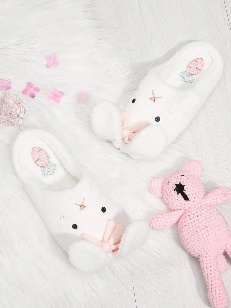 Rabbit Design Flat Slippers With Bow